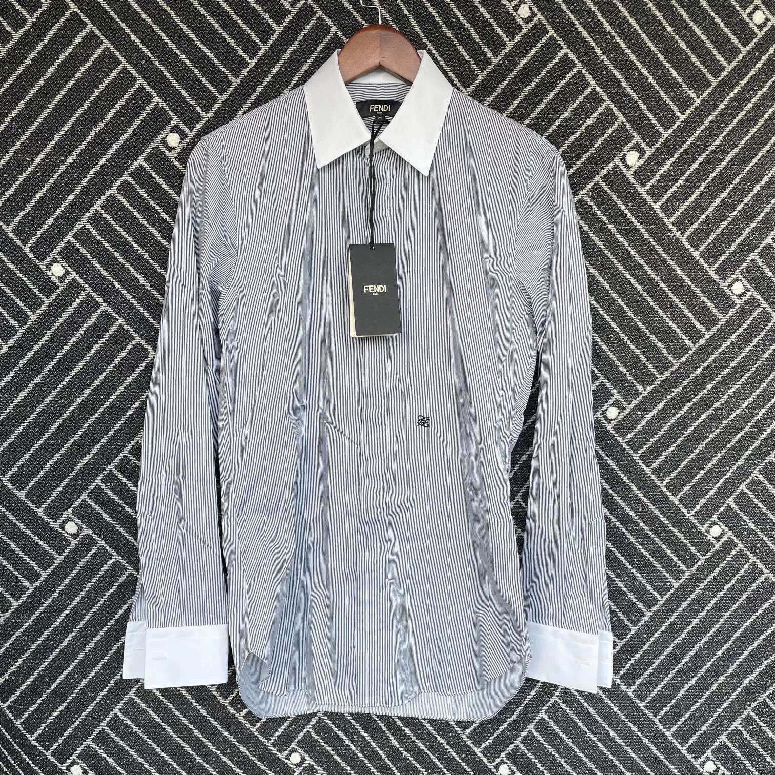 Fendi FENDI men's gray striped lapel shirt white sleeve 37-39 Size US XS / EU 42 / 0 - 1 Thumbnail