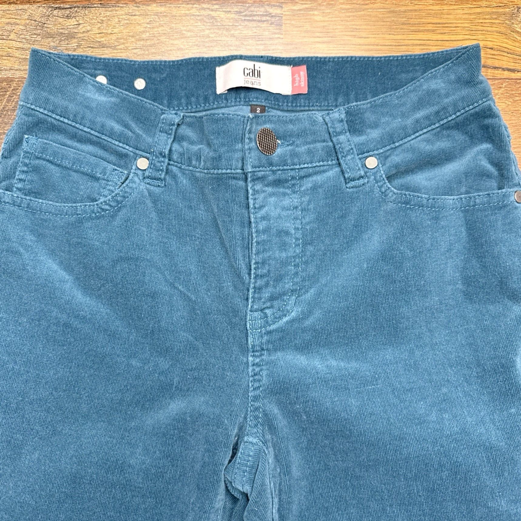 Vintage CAbi Womens Pants Skinny Corduroy 2 Teal Green Mid Rise Stretch Travel Casual Party/Cocktail City Slim Waist 26 in Flat Front Inseam 30 in Size 26" / US 2 / IT 38 - 4 Thumbnail