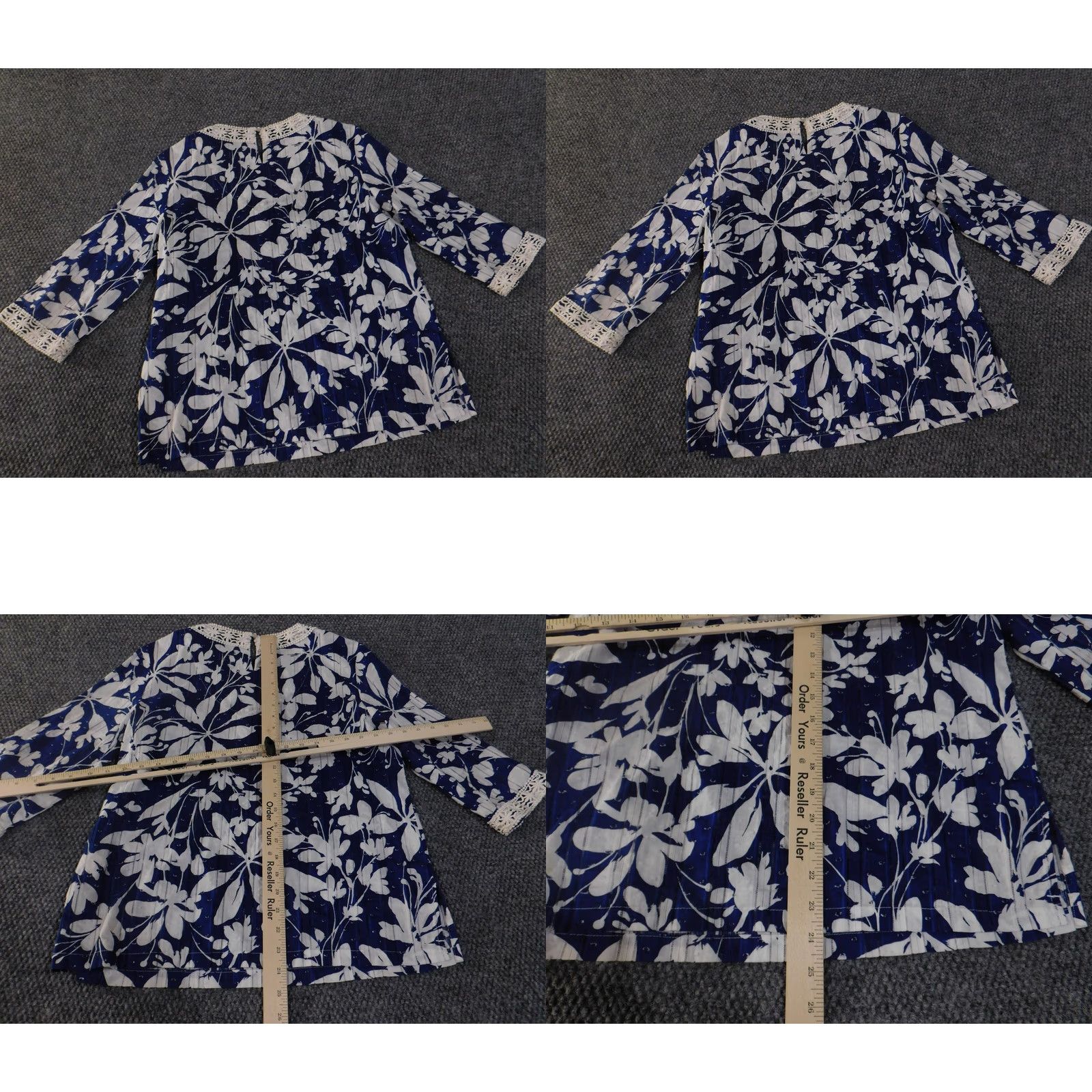 Vintage Alfred Dunner Blouse Womens 12P Petites Blue Floral Lace Trim V-Neck Knit Cotton 3/4 Sleeve Size XL / US 12-14 / IT 48-50 - 8 Thumbnail
