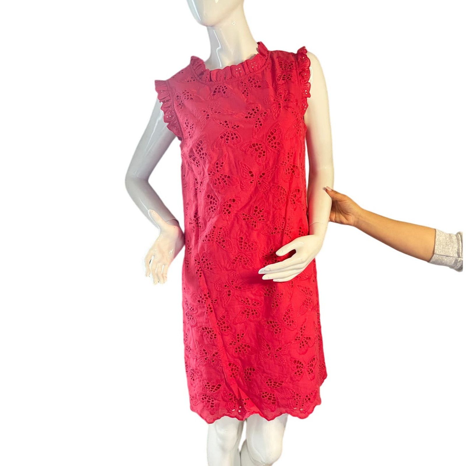 image of Kate Spade Butterfly Eyelet Shift Mainline Dress Size 16 in Dark Coral, Women's