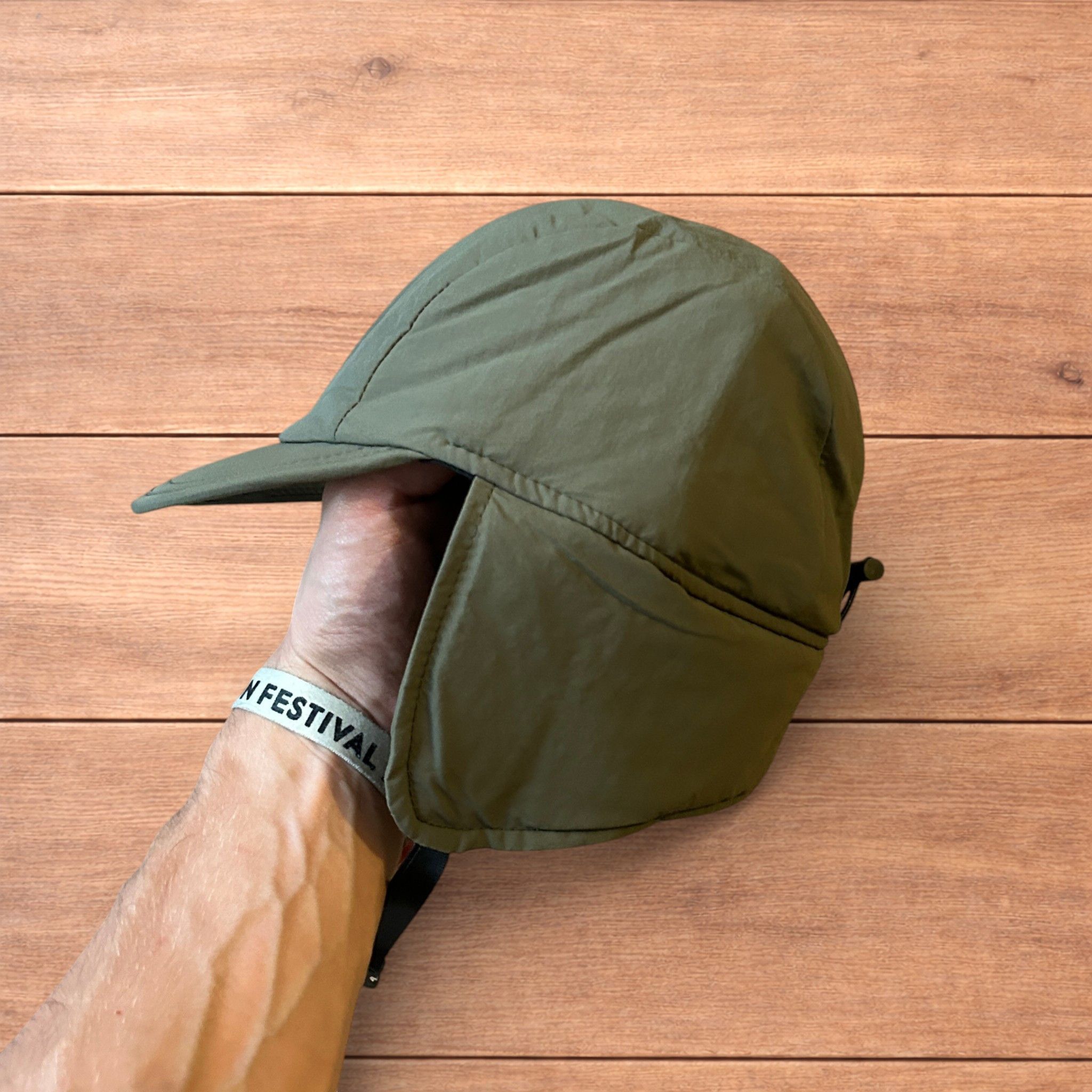 Japanese Brand Insane Russian Trapper Korean padded hat cap in khaki green. Size ONE SIZE - 2 Thumbnail