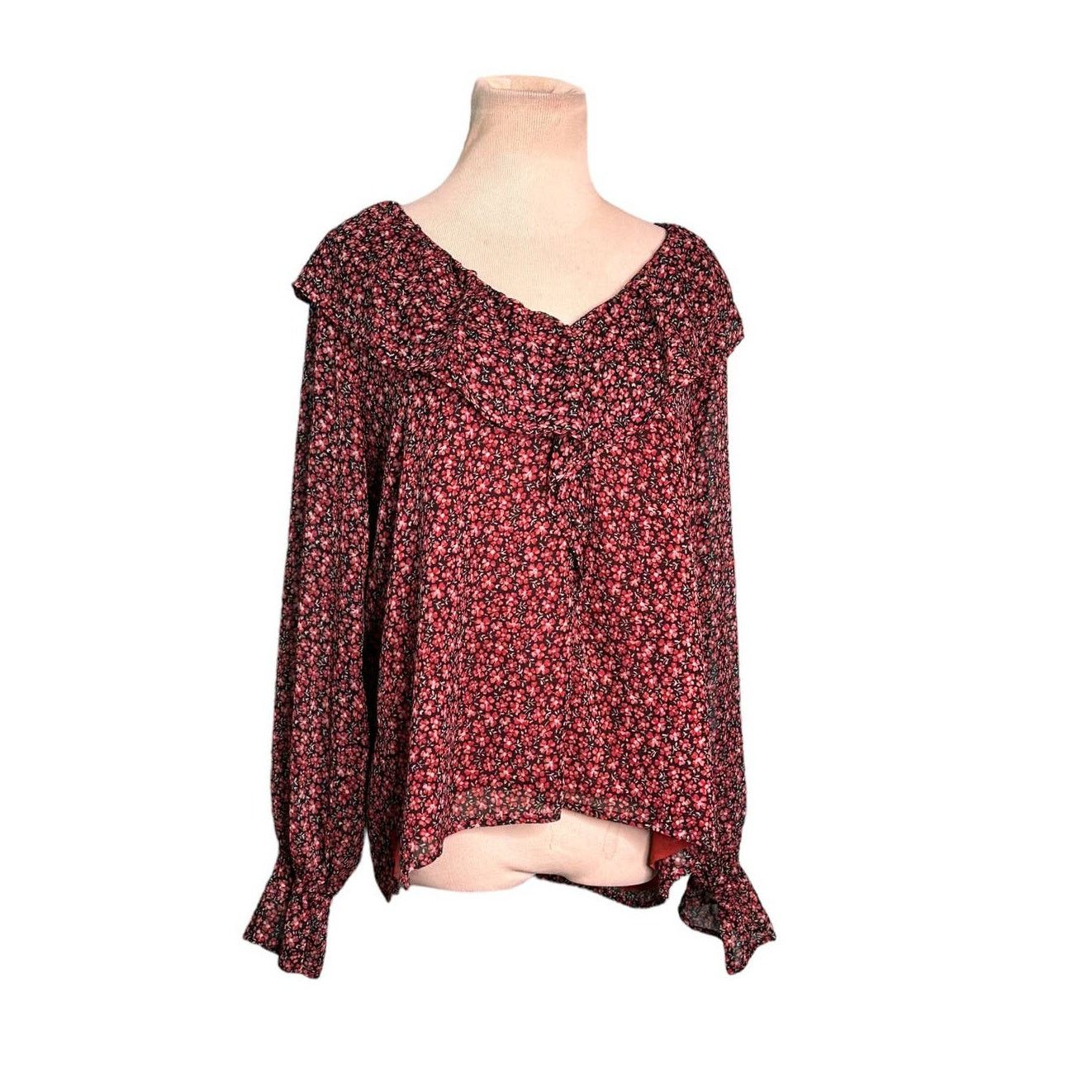 Loft Loft red floral long sleeves ruffled sheer blouse size small Size S / US 4 / IT 40 - 8 Thumbnail