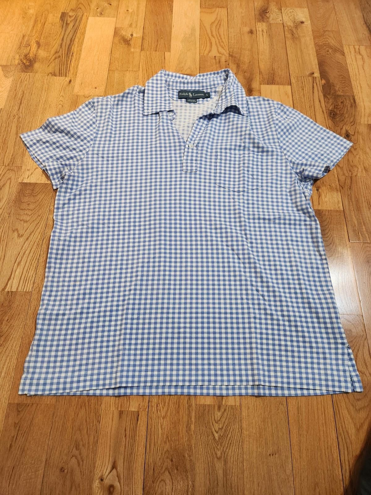 Designer Polo Golf Shirt Mens Large Blue White Check 100% Pima Cotton Size US L / EU 52-54 / 3 - 1 Thumbnail