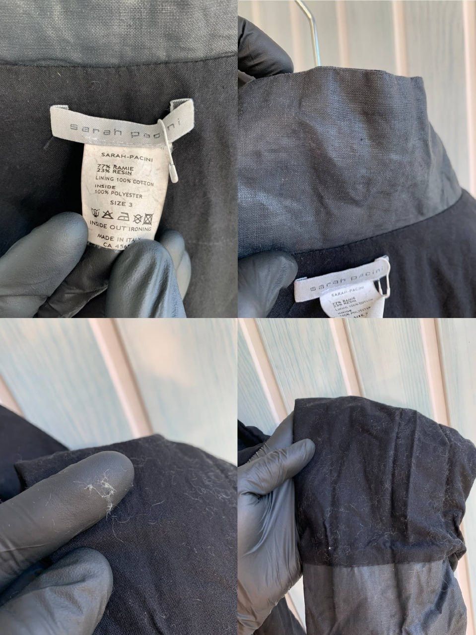 Japanese Brand × Sarah Pacini SARAH PACINI Navy Ramie & Resin Blend Mock Geometric Jacket Size S / US 4 / IT 40 - 17 Thumbnail