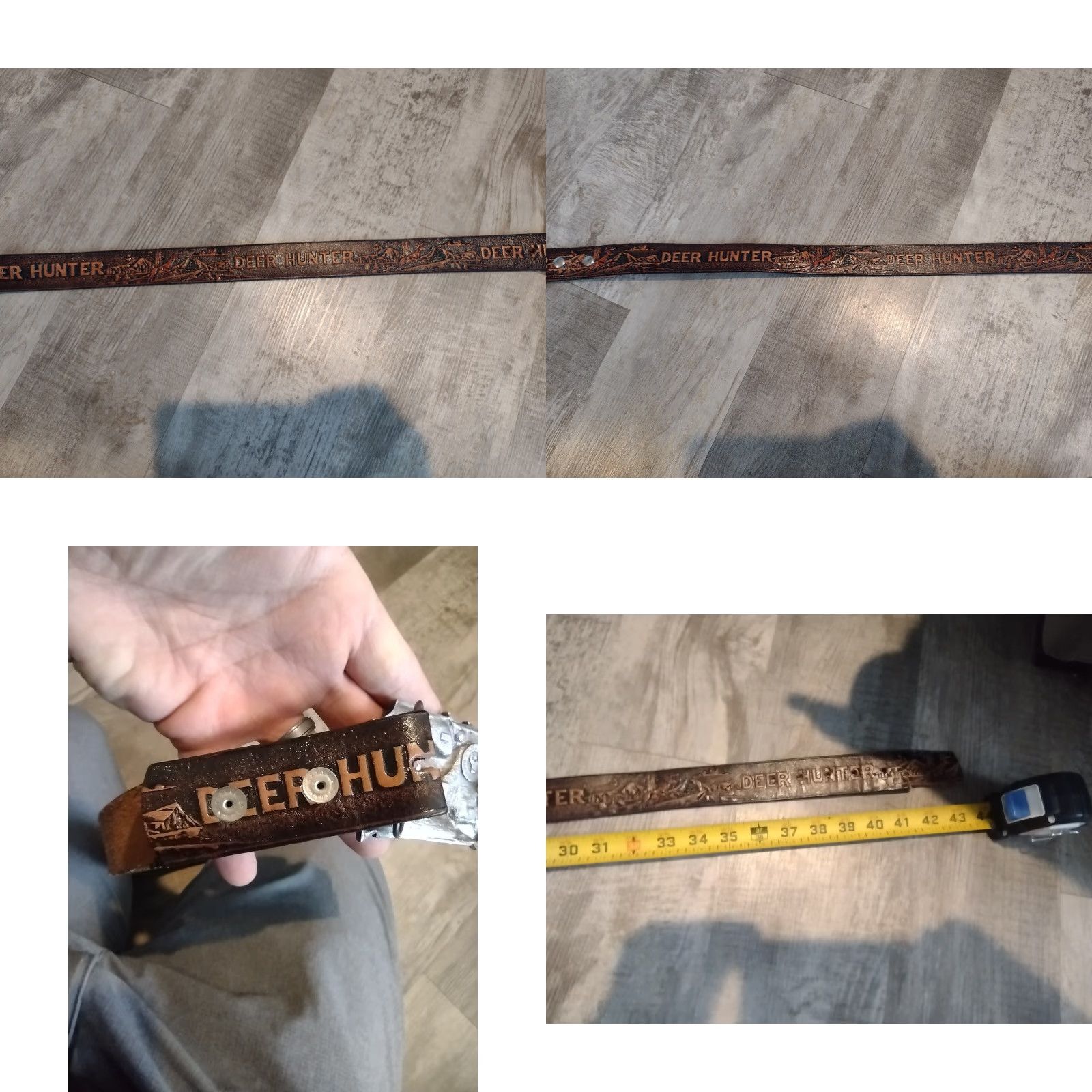 Hunter VINTAGE Siskiyou Leather Belt with S-10 Buckle 1980s Brown Deer Hunter Cowboy Western Mens Size ONE SIZE - 8 Thumbnail