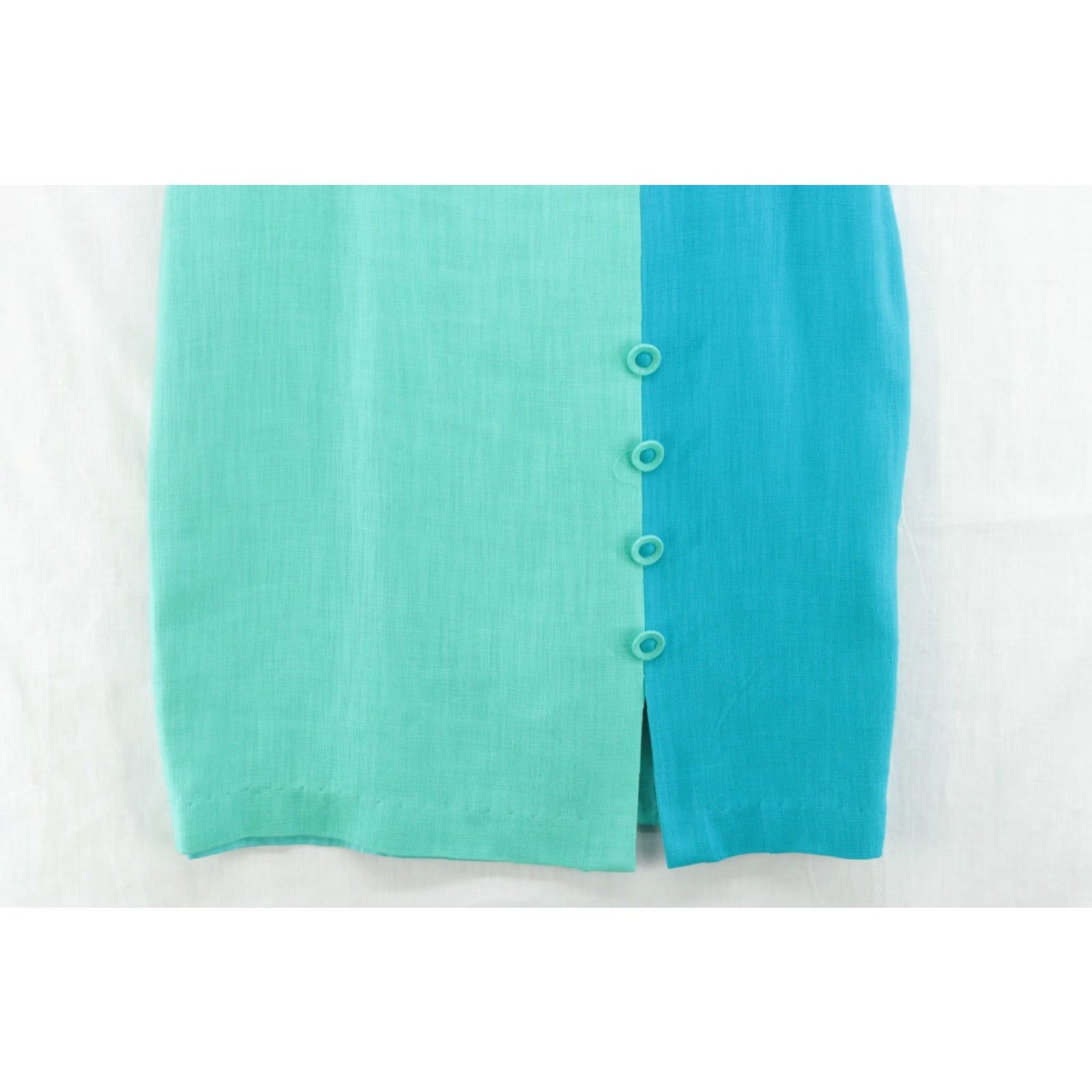 Etro VTG Spenser Jeremy Dress Women Colorblock Short Sleeve Lined Midi 12 Old Money Bohemian Retro Green Blue Zipper Button Size 34" / US 12 / IT 48 - 3 Thumbnail