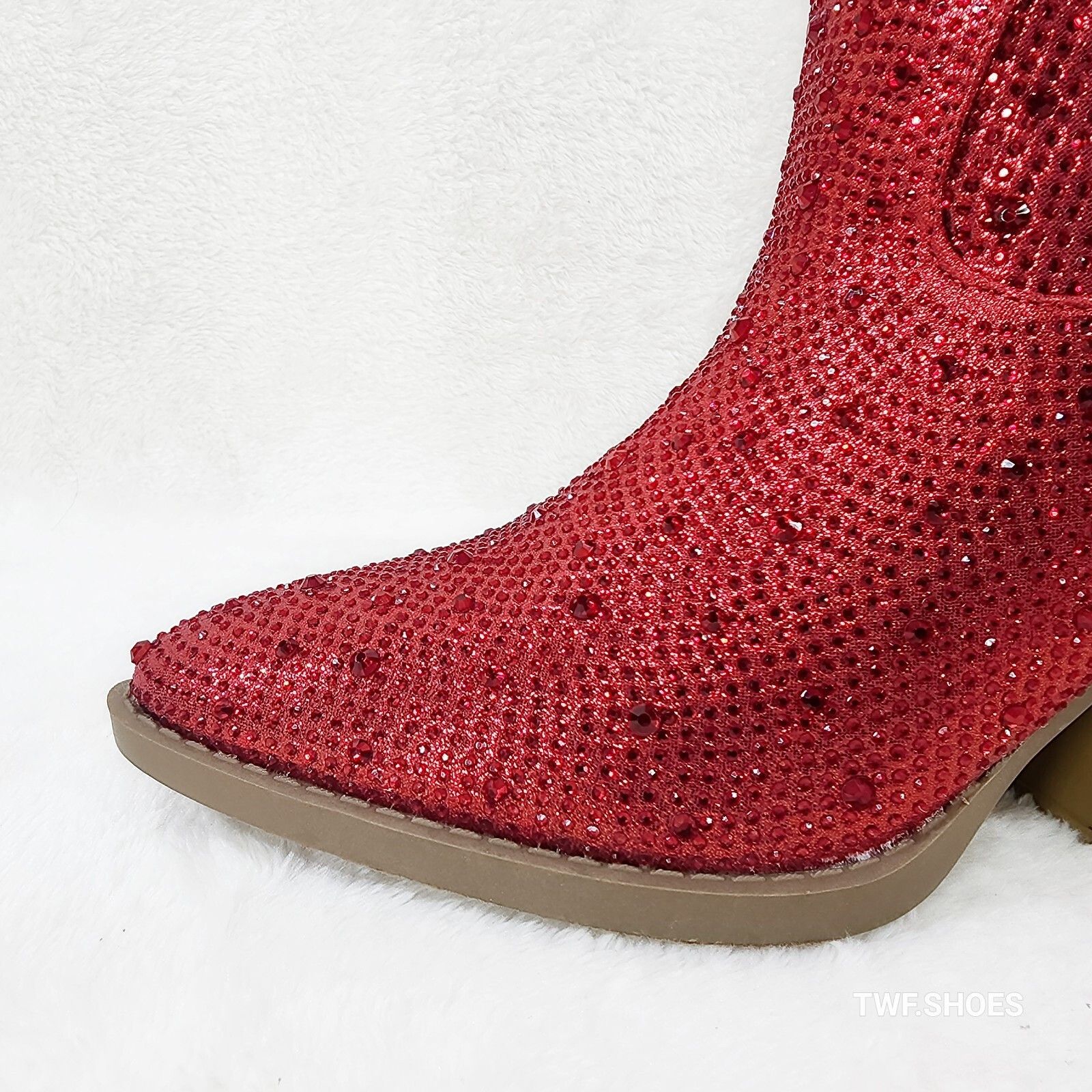 Other Dolly Red Rhinestone Glitter Disco Cowgirl Country Glam West Size US 8 / IT 38 - 4 Thumbnail