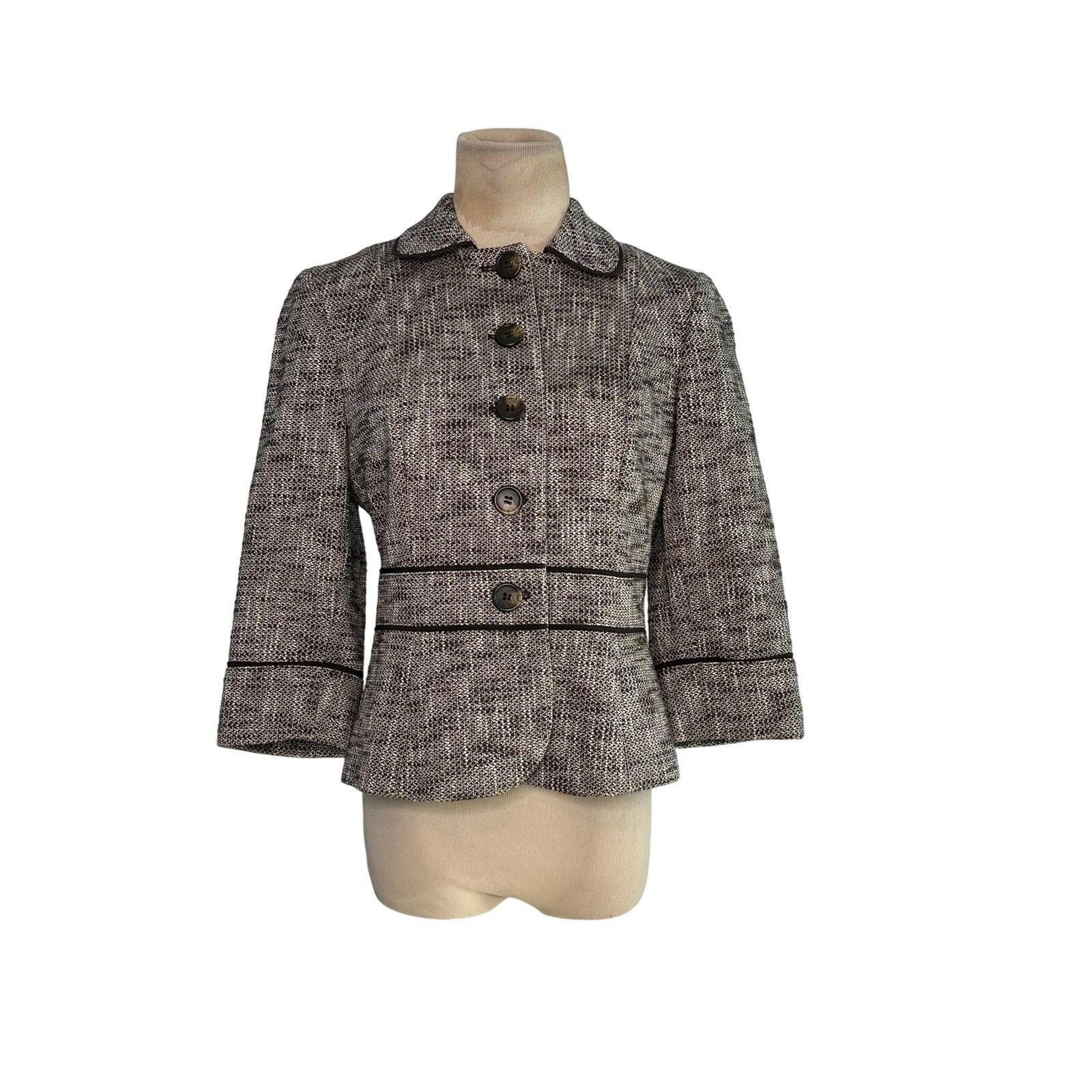 Loft Loft brown tweed 3/4 sleeves buttoned blazer jacket size 4P Size S / US 4 / IT 40 - 13 Thumbnail