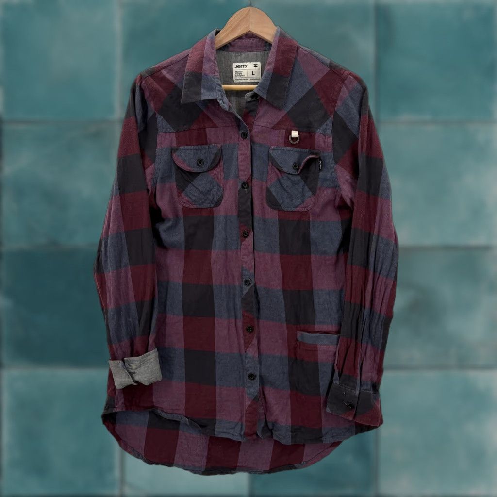Vintage VINTAGE Jetty Shirt Mens Large Red Gray Plaid Flannel Button Front Long Sleeve Cotton Size US L / EU 52-54 / 3 - 1 Thumbnail