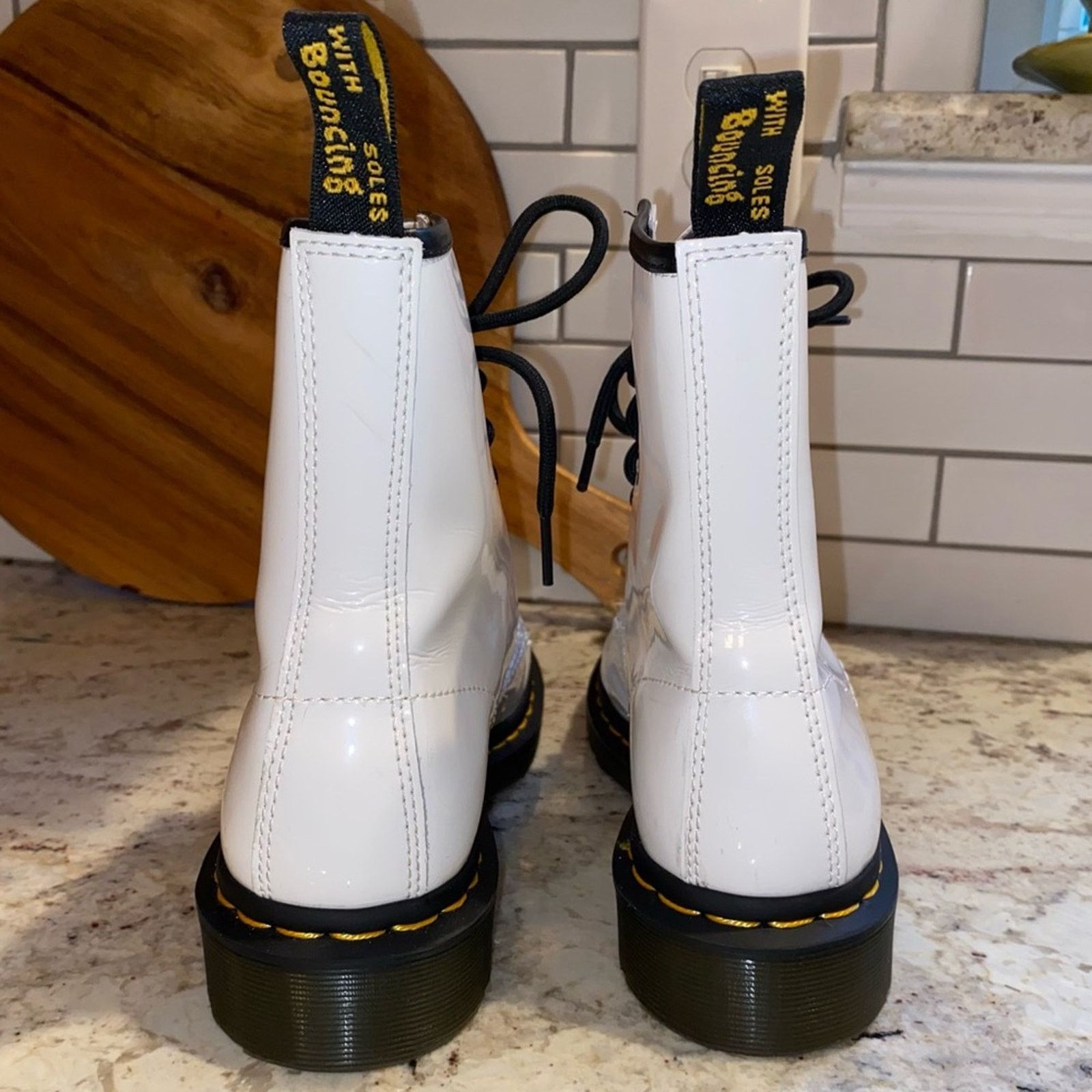 Dr. Martens Doc Dr Martens $150 11821 White Gloss Boots 8 Eye Women’s 7 Size US 7 / IT 37 - 7 Thumbnail