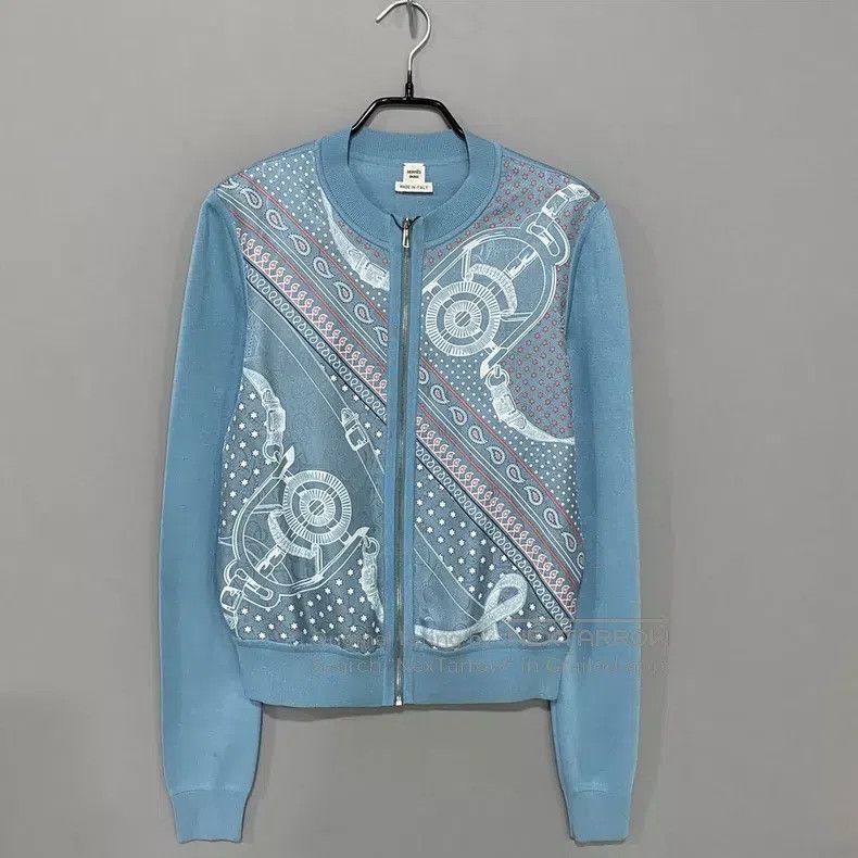 Hermes Hermes Polar Blue Patterned Silk and Knitted Blouse Size XXS / US 00 / IT 34 - 1 Thumbnail