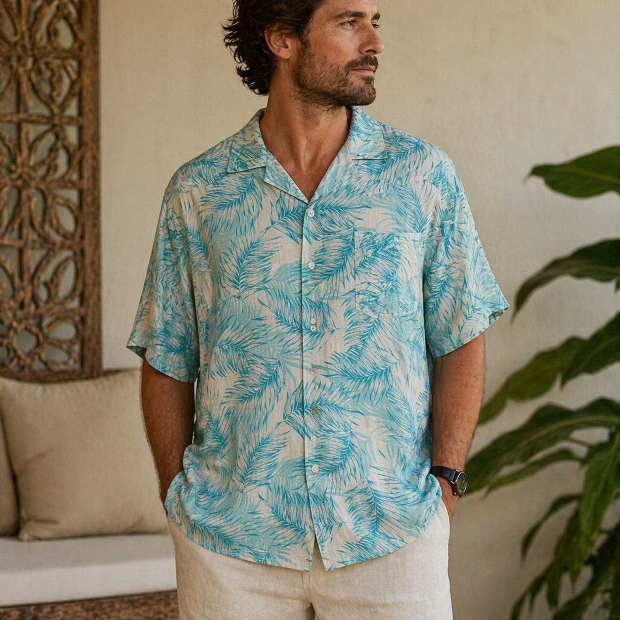 Tasso Elba Tasso Elba Silk Linen Tropical Shirt XL Camp Collar Size US XL / EU 56 / 4 - 1 Thumbnail
