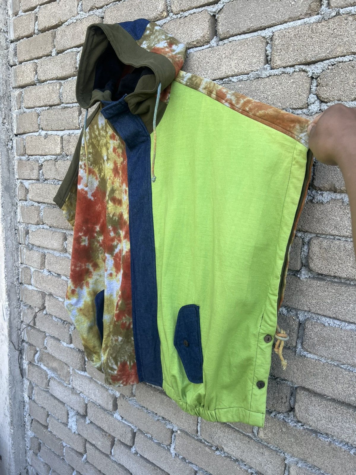 Japanese Brand Kobitch Poncho Hooded Button Up Colour Block Size XL / US 12-14 / IT 48-50 - 6 Thumbnail