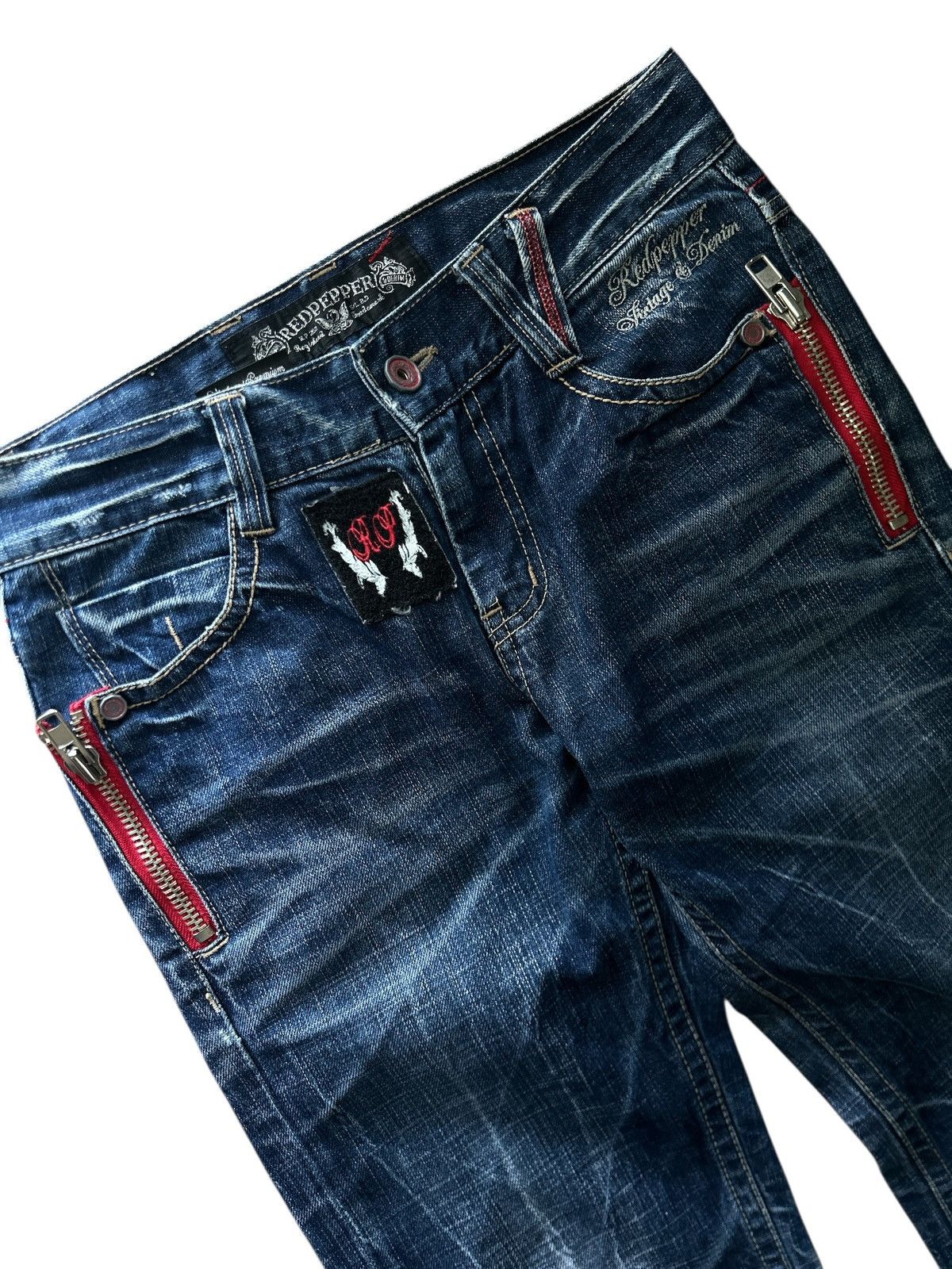 Japanese Brand Vintage Red Pepper "Gold Label" Distressed Biker Denim Jeans Size US 32 / EU 48 - 2 Thumbnail