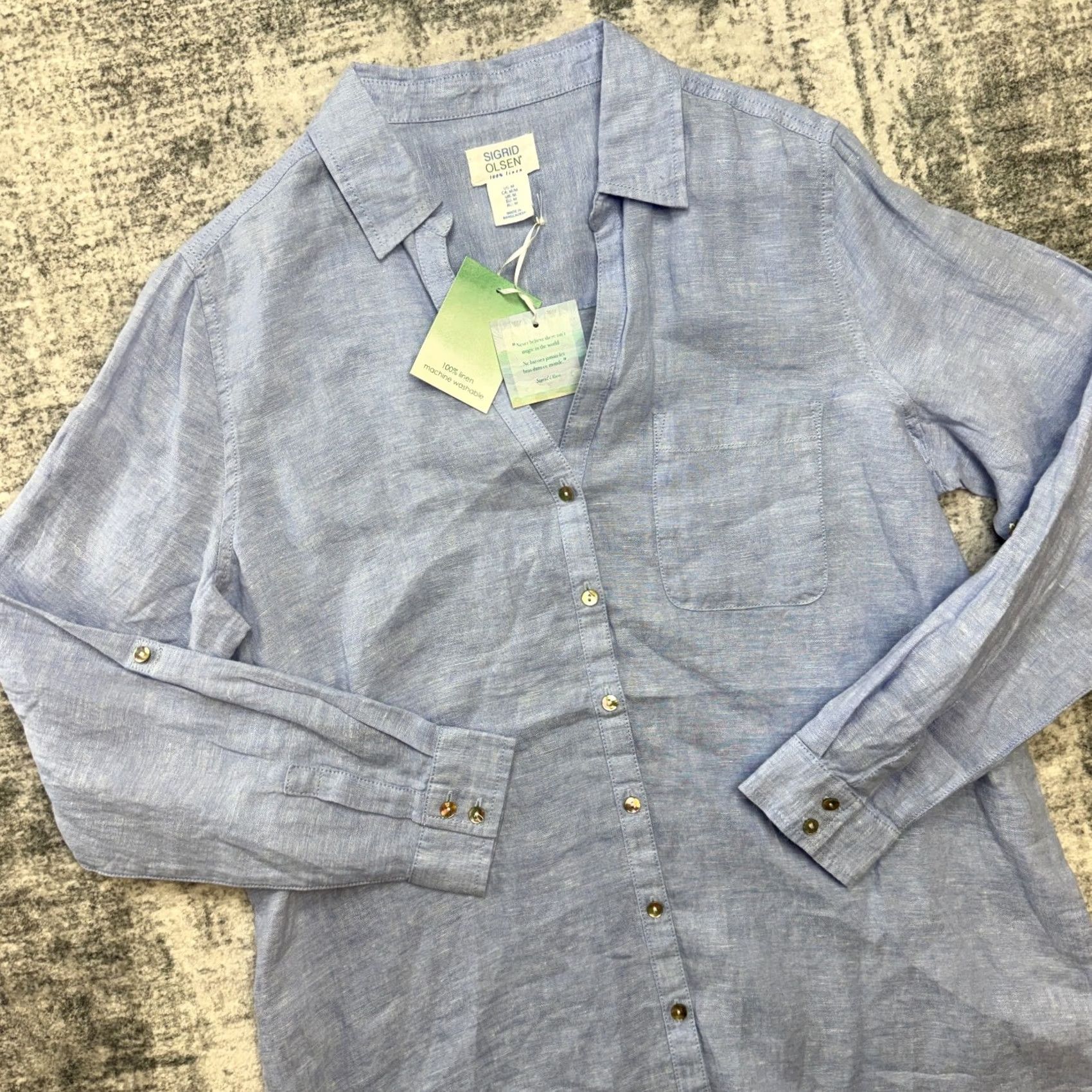 Vintage Sigrid Olsen Button-Up Tunic Linen Top Women M Blue Beach Casual Lightweight Roll Tab Sleeve Distressed? Size M / US 6-8 / IT 42-44 - 2 Thumbnail