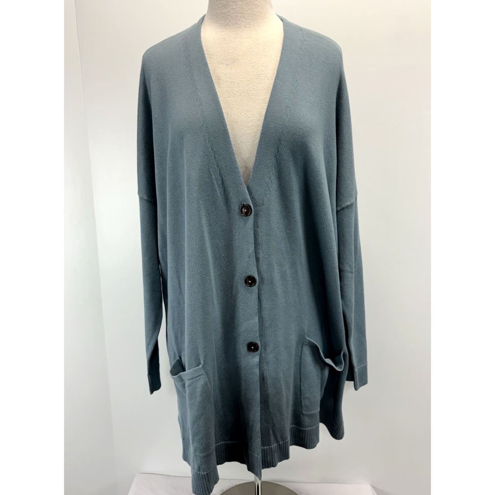 J. Jill J. Jill Knit Cardigan Sweater Women’s 3X Plus Blue V-Neck Pockets Tunic Knit Cardigan Women’s 3X Plus Blue V-Neck Pockets Size XXL / US 16-18 / IT 52-54 - 2 Thumbnail