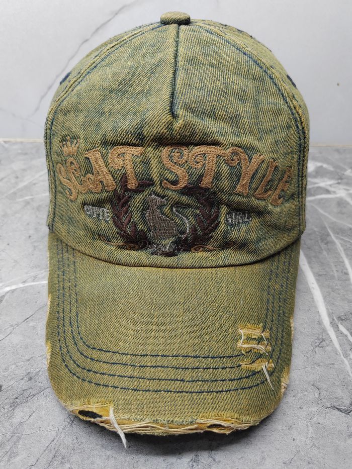 Vintage Vintage Seat Style Denim Distressed Style Cap Hat Size ONE SIZE - 2 Thumbnail