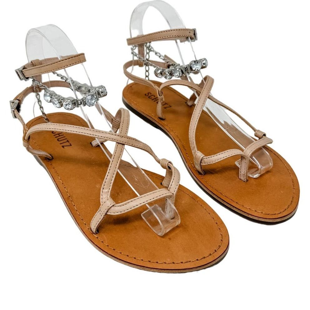 SCHUTZ SCHUTZ Crystal Leather Strappy Thong Sandals size 7 Size US 7 / IT 37 - 1 Thumbnail