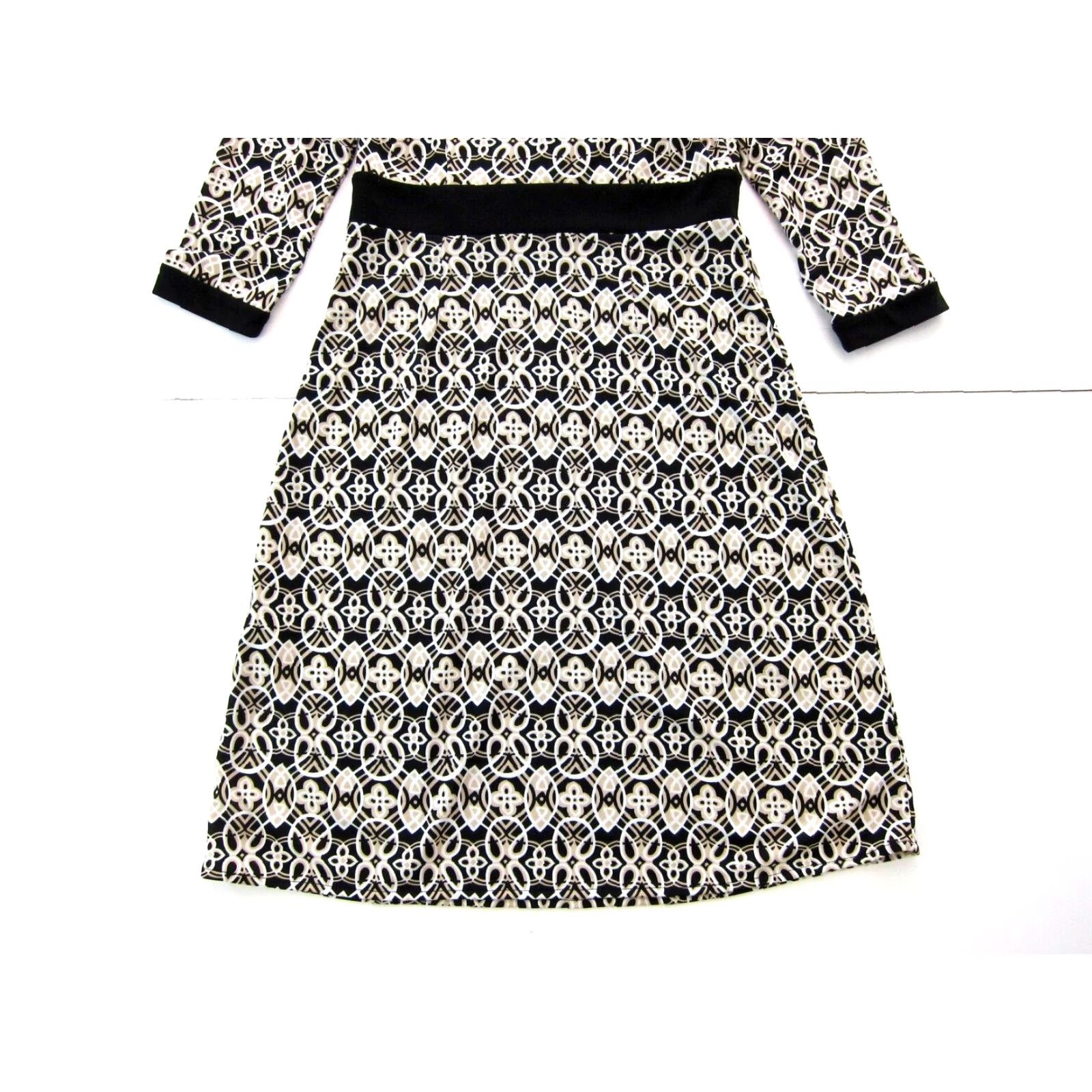 Vintage Sigrid Olsen Dress Geometric 3/4 Sleeve V-Neck Sheath Sigs Brand Black Brown White Woman Adult S Midi Floral Bohemian Clothing Women's Size S / US 4 / IT 40 - 6 Thumbnail