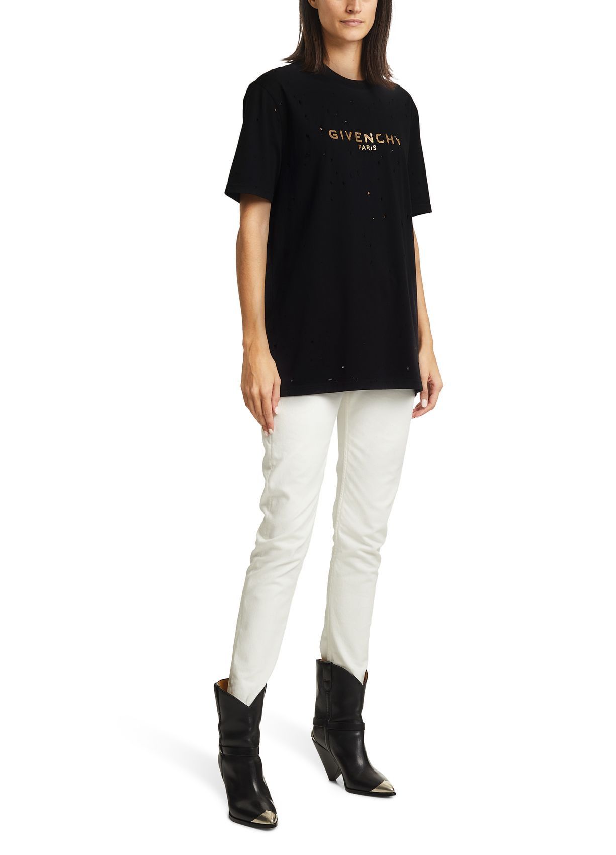 Givenchy Black Distressed Gold Blurred Logo T-Shirt Size S / US 4 / IT 40 - 4 Thumbnail