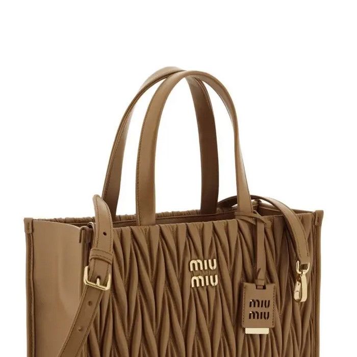 Miu Miu o1B3y1r0526 Matelassé Tote Bag in Brown Size ONE SIZE - 4 Thumbnail