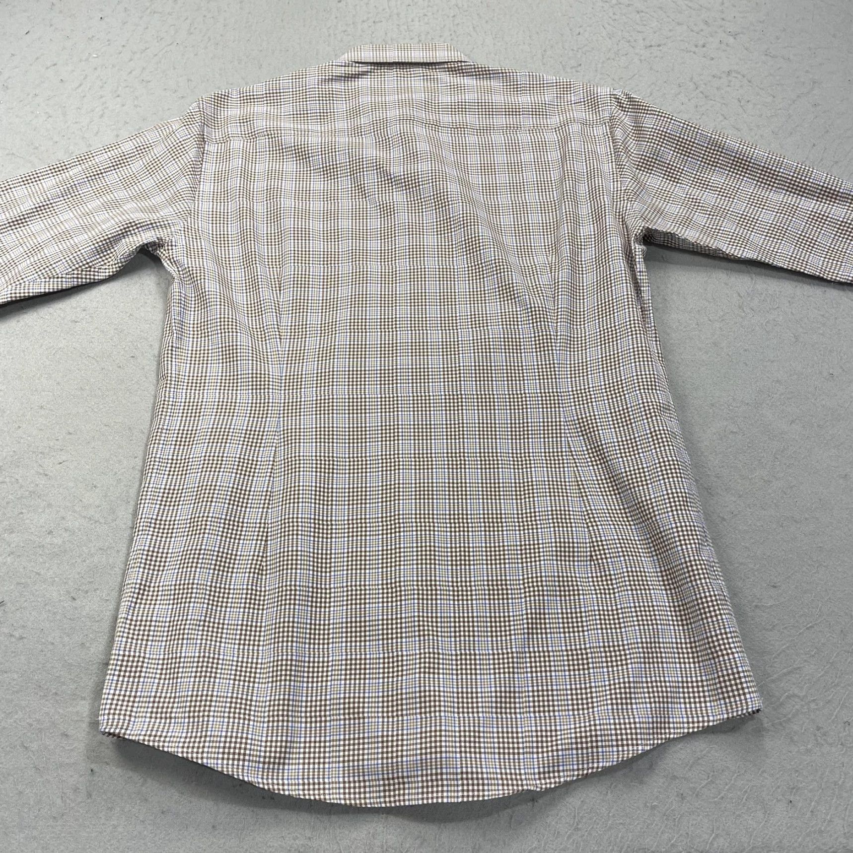Eton Eton Shirt Mens 16 41 L Brown Blue Gingham Slim Cotton Button Down Dress Shirt Size 42R - 7 Thumbnail