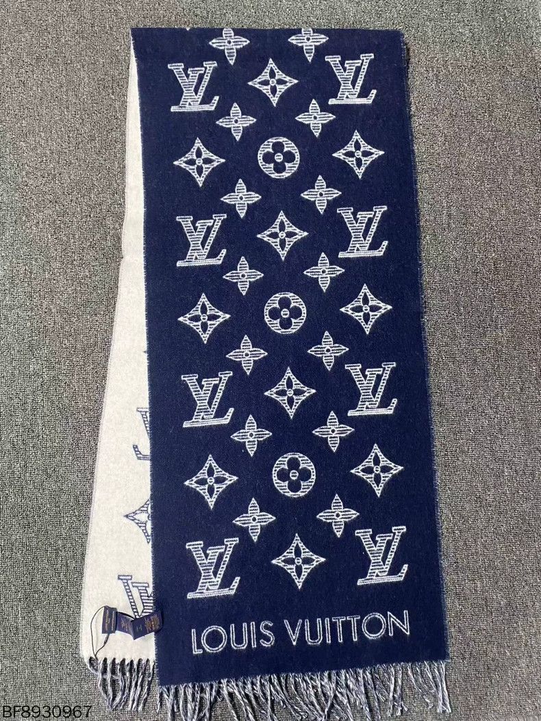Louis Vuitton Louis Vuitton White and blue double-sided full-print scarf Size ONE SIZE - 1 Thumbnail
