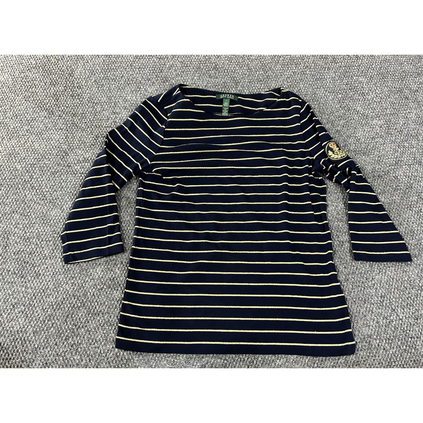 Ralph Lauren Lauren Ralph Lauren Shirt Womens Large Navy Gold Stripe Nautical Crest Top Size L / US 10 / IT 46 - 2 Thumbnail
