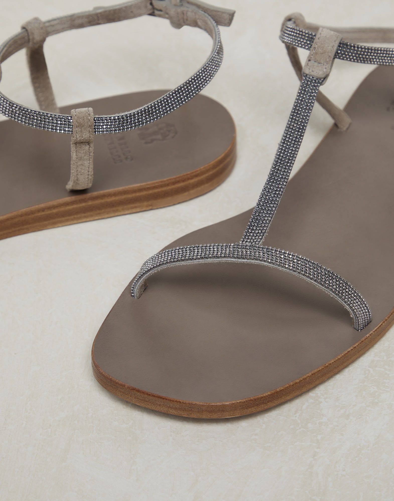 Brunello Cucinelli o1y0725 Ankle Strap Leather Sandals in Light Gray/Beige Size US 5.5 / IT 35.5 - 4 Thumbnail
