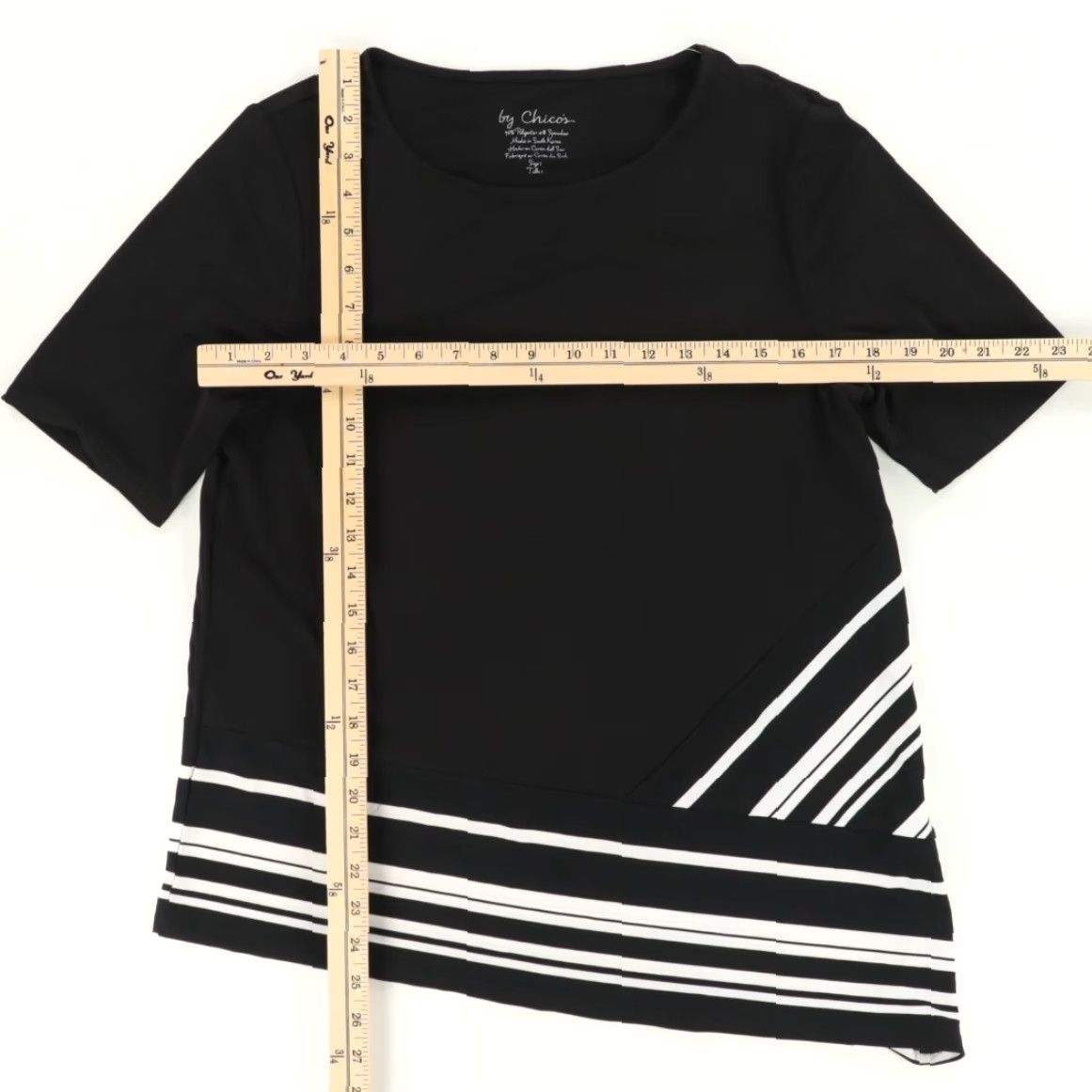 Vintage Chicos Shirt Black Women's 1 Chicos Asymmetrical Stripe Tunic Stretch Solid Shirt 18in Chest 26in Length Womens Size XS / US 0-2 / IT 36-38 - 3 Thumbnail