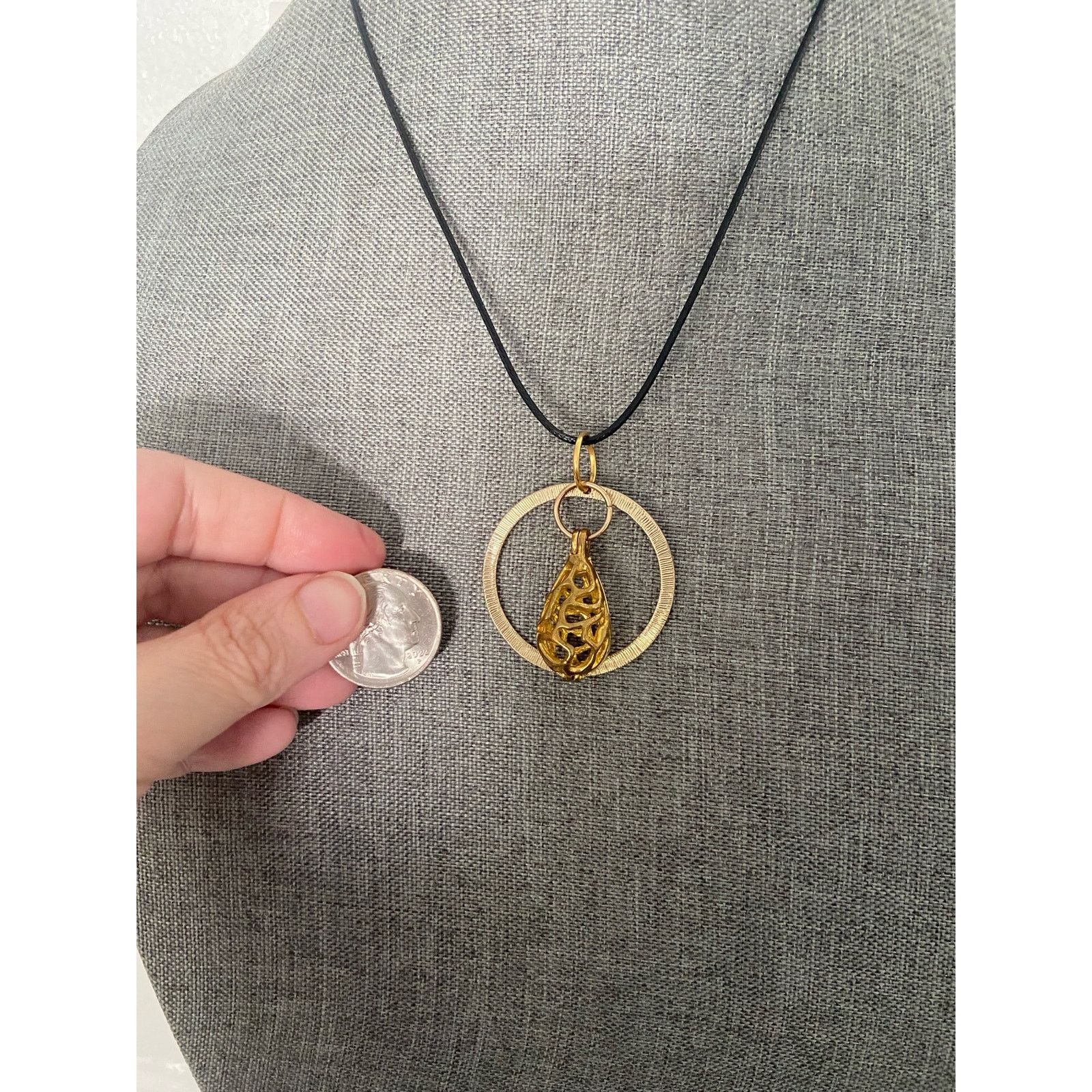 Handmade Upcycled hoop and cage pendant necklace gold tone Size ONE SIZE - 4 Thumbnail
