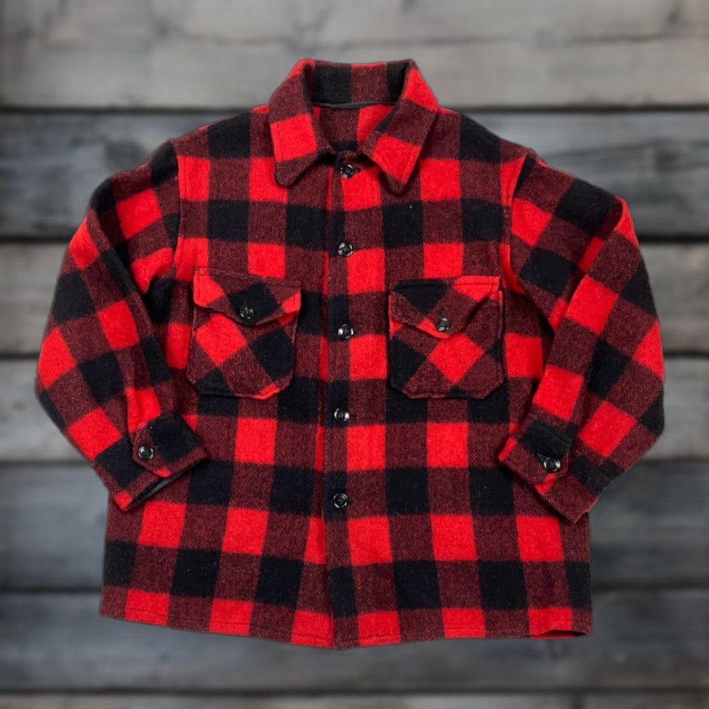 VINTAGE 80s Heavy Wool Red Check Shirt Jacket Men Large Buffalo