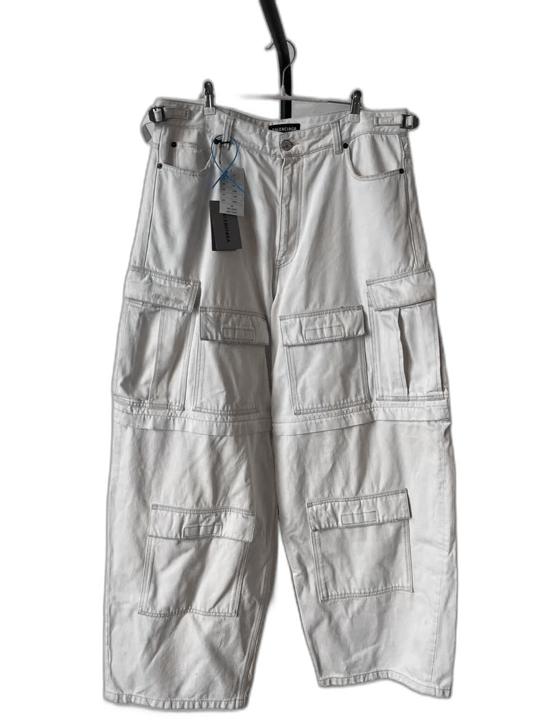 white wide-leg cargo denim pants by balenciaga