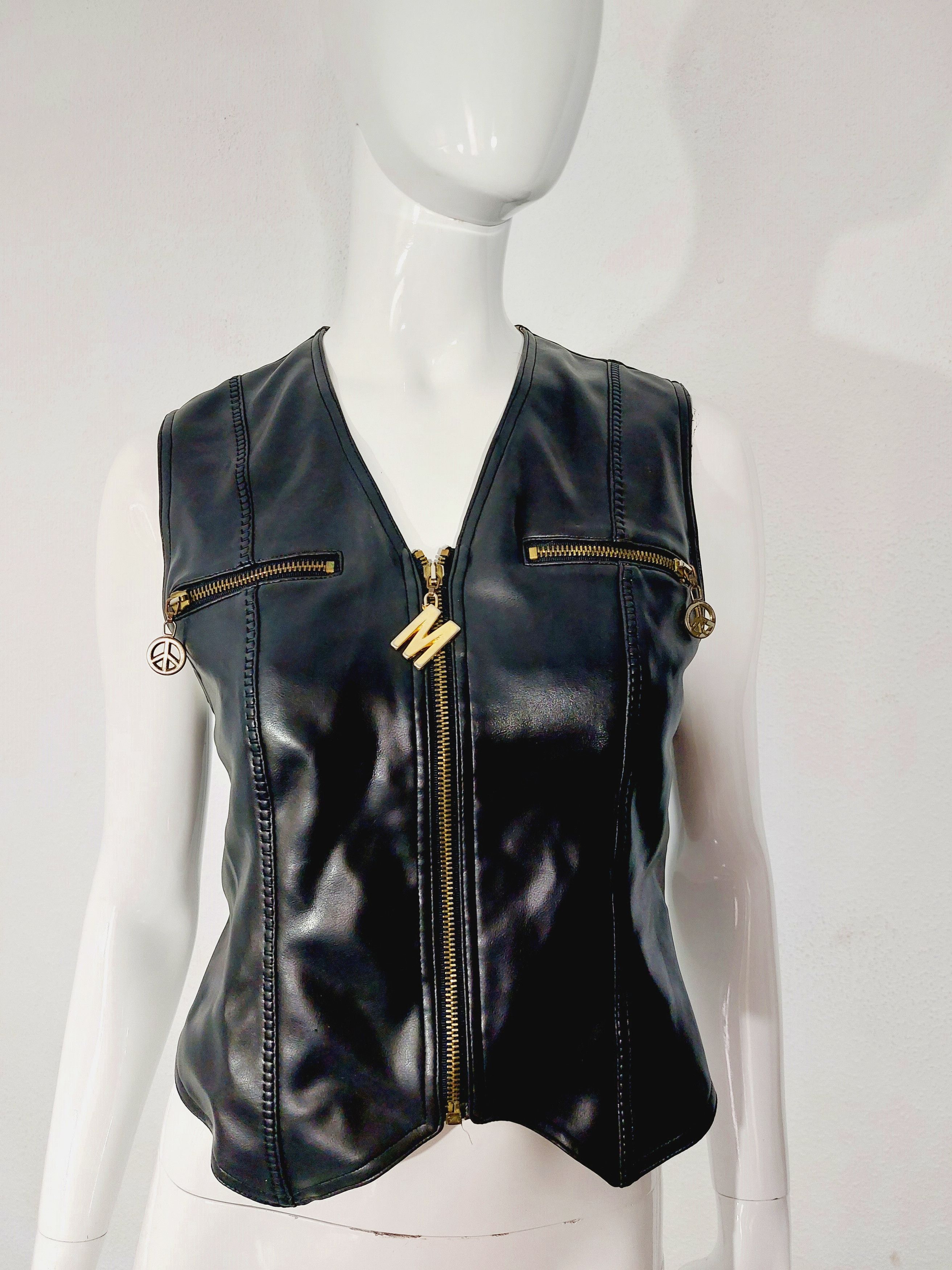 Moschino Moschino Jeans Bella Hadid Faux Leather Black Vest Top Size S / US 4 / IT 40 - 3 Thumbnail