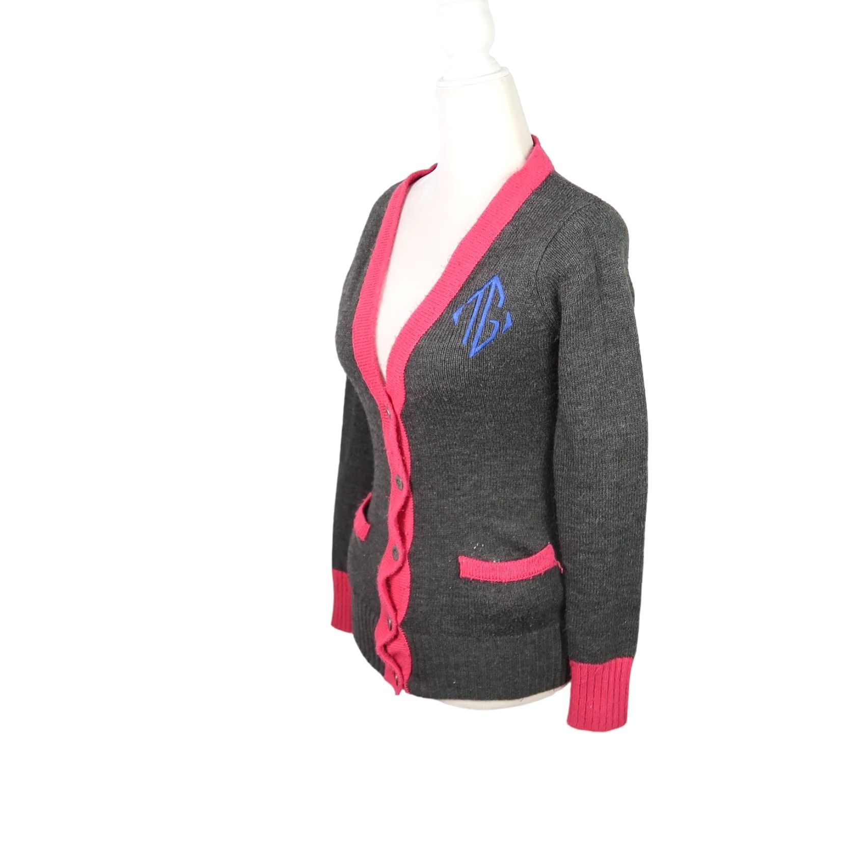 Vintage VINTAGE Tommy Girl Cardigan Shirt Women S Charcoal Grey Pink Knit Acrylic Embroidered Logo Fitted Long Sleeve 23" Size S / US 4 / IT 40 - 3 Thumbnail