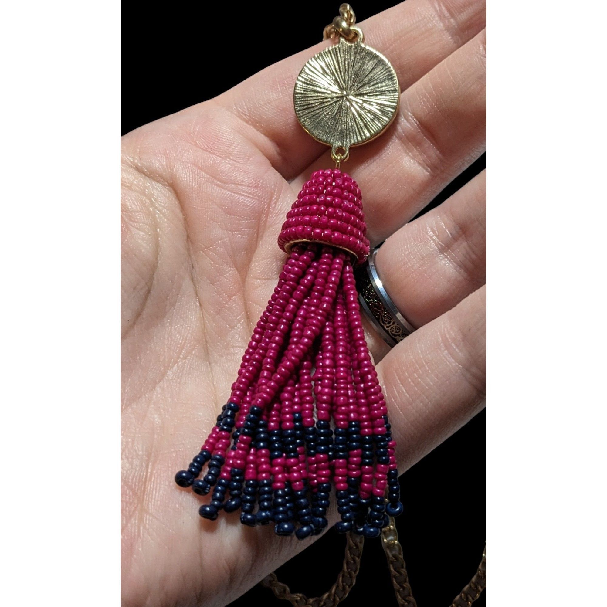 Talbots Talbots Pink And Blue Beaded Tassel Necklace Size ONE SIZE - 3 Thumbnail