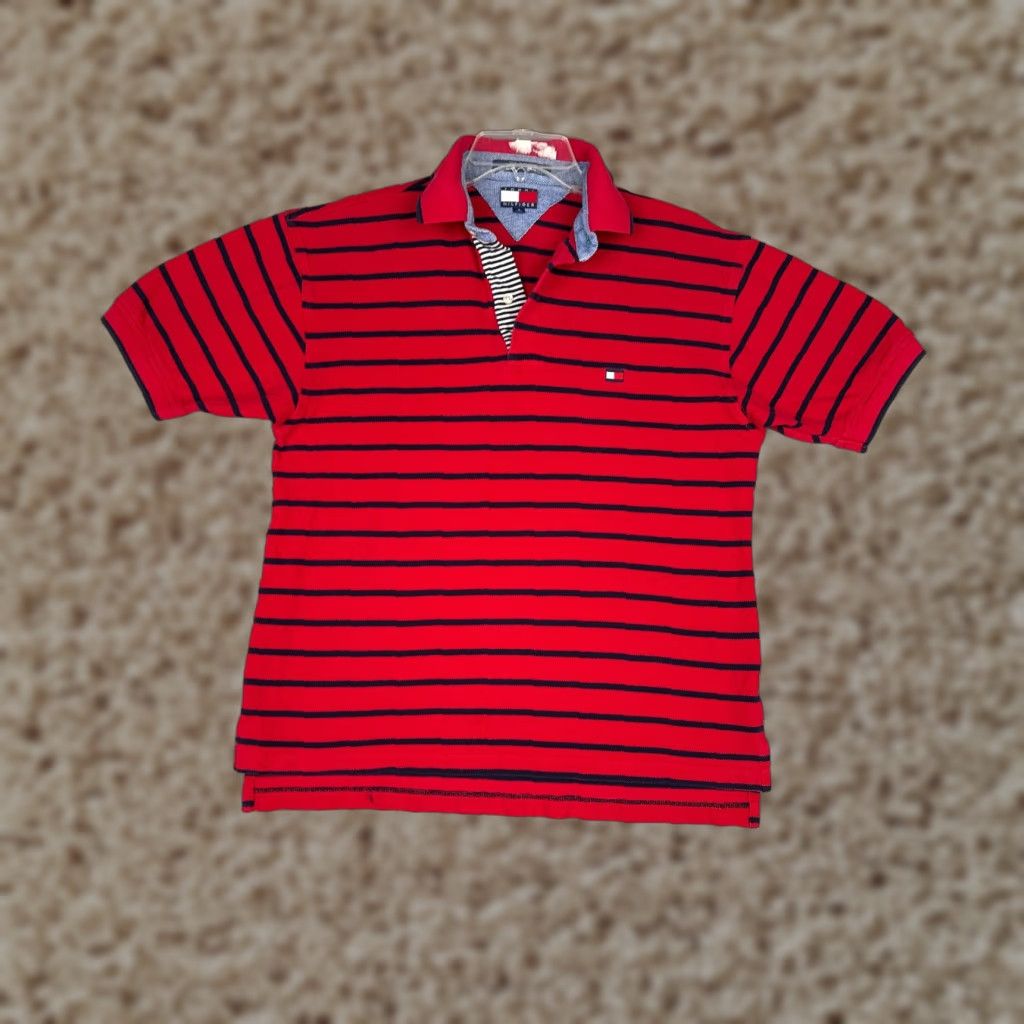 Tommy Hilfiger Tommy Hilfiger Polo Shirt Men Small Red Stripe 100% Cotton Short Sleeve Slimming Size US S / EU 44-46 / 1 - 1 Thumbnail