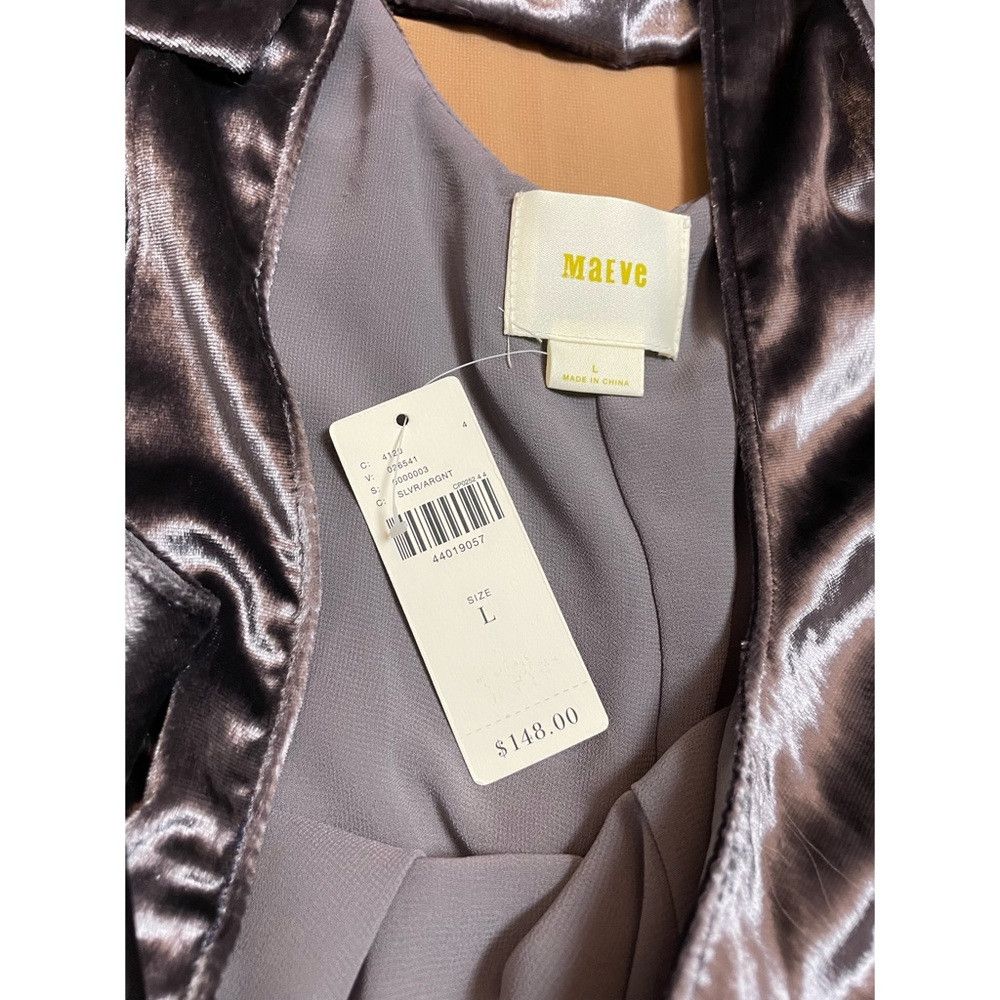 Anthropologie NWT New $148 Maeve Monique Velvet Silver Jumpsuit Size L Size 36" / US 14 / IT 50 - 7 Thumbnail