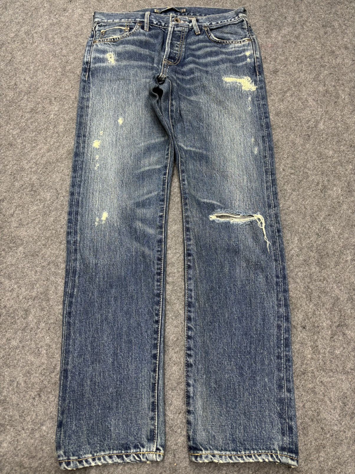 Japanese Brand 💥Insane💥GOA Japan Rare Sick Distressed Selvedge Denim F671 Size US 29 - 21 Thumbnail