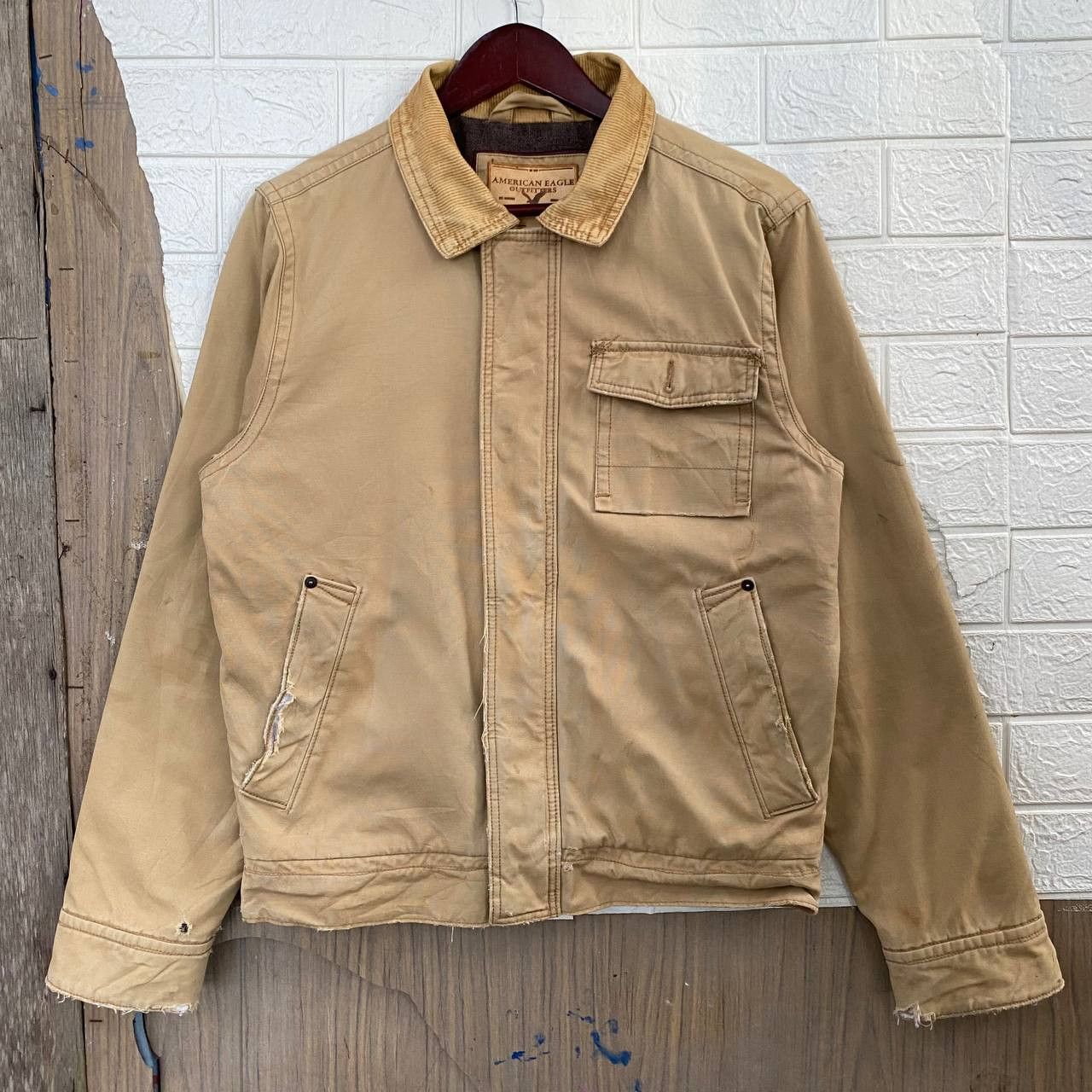 American Eagle Outfitters × Vintage Y2k American Eagle Outfitters Distressed Tan Jacket Size US M / EU 48-50 / 2 - 1 Thumbnail