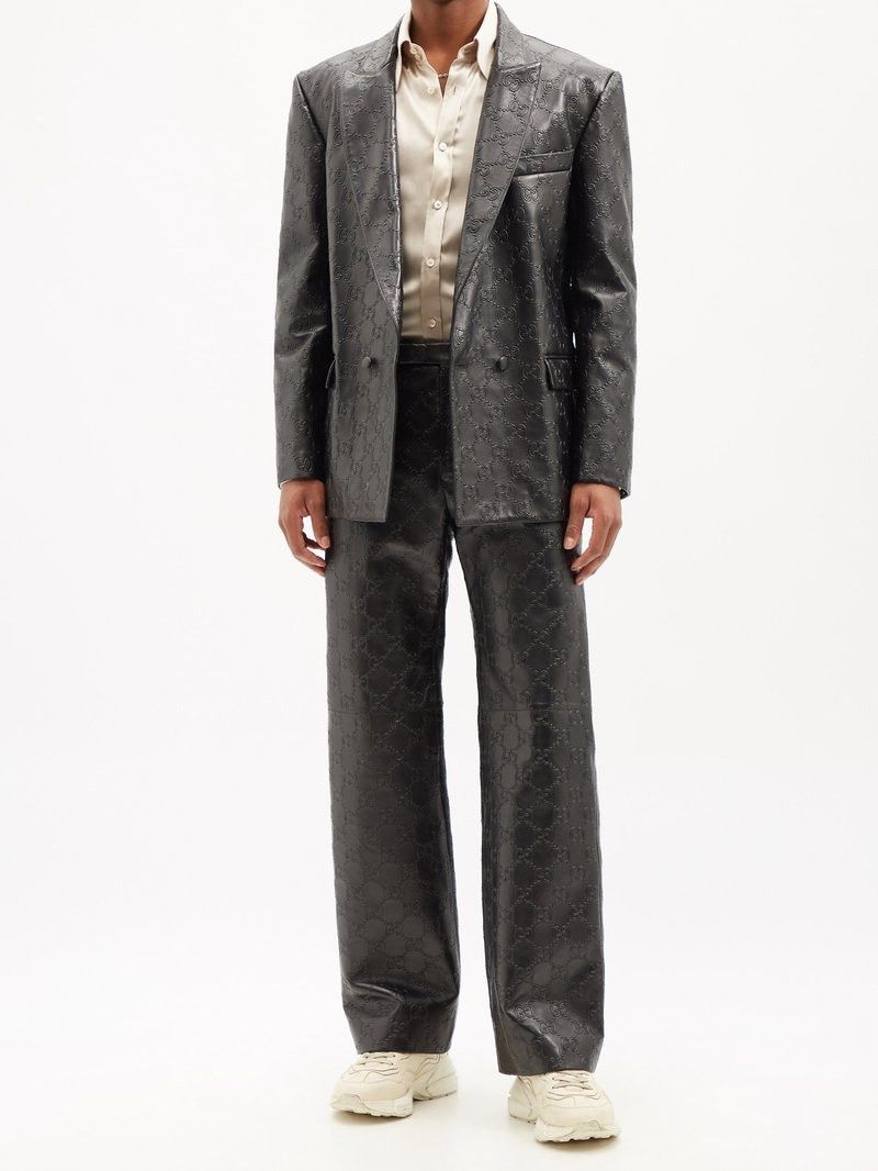 Gucci oc11z1025 GG Embossed Leather Suit Blazer in Black Size US S / EU 44-46 / 1 - 2 Thumbnail