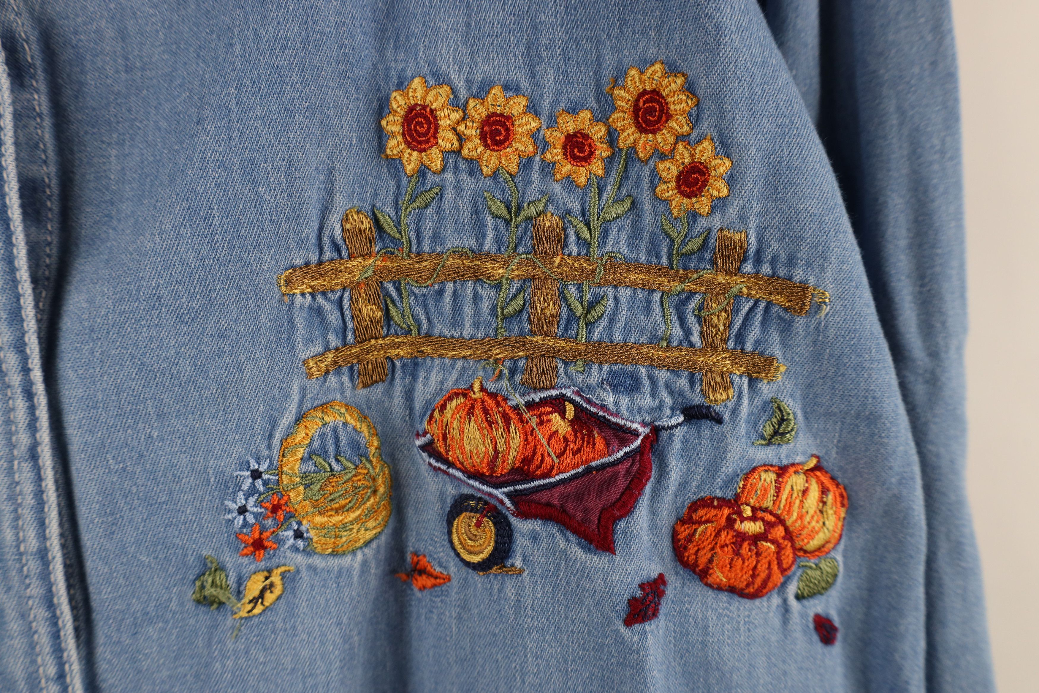 Vintage Vintage 90s Streetwear Garden Pumpkin Denim Button Shirt Size XXL / US 16-18 / IT 52-54 - 5 Thumbnail
