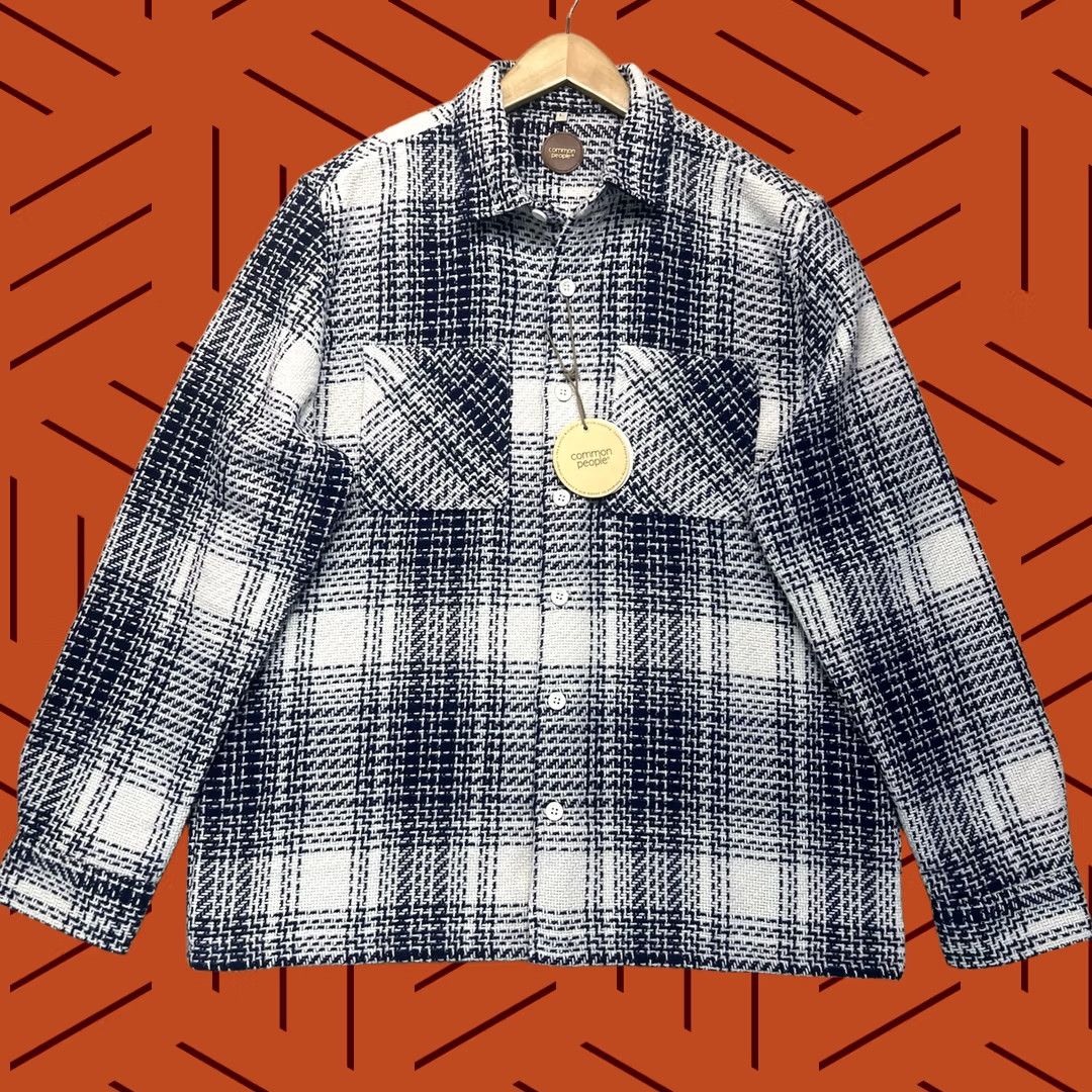Vintage Common People Jacket Check Navy White Overshirt Size L Men’s NWT Button Front Casual Polyester One Word: Jacket Size US L / EU 52-54 / 3 - 1 Thumbnail