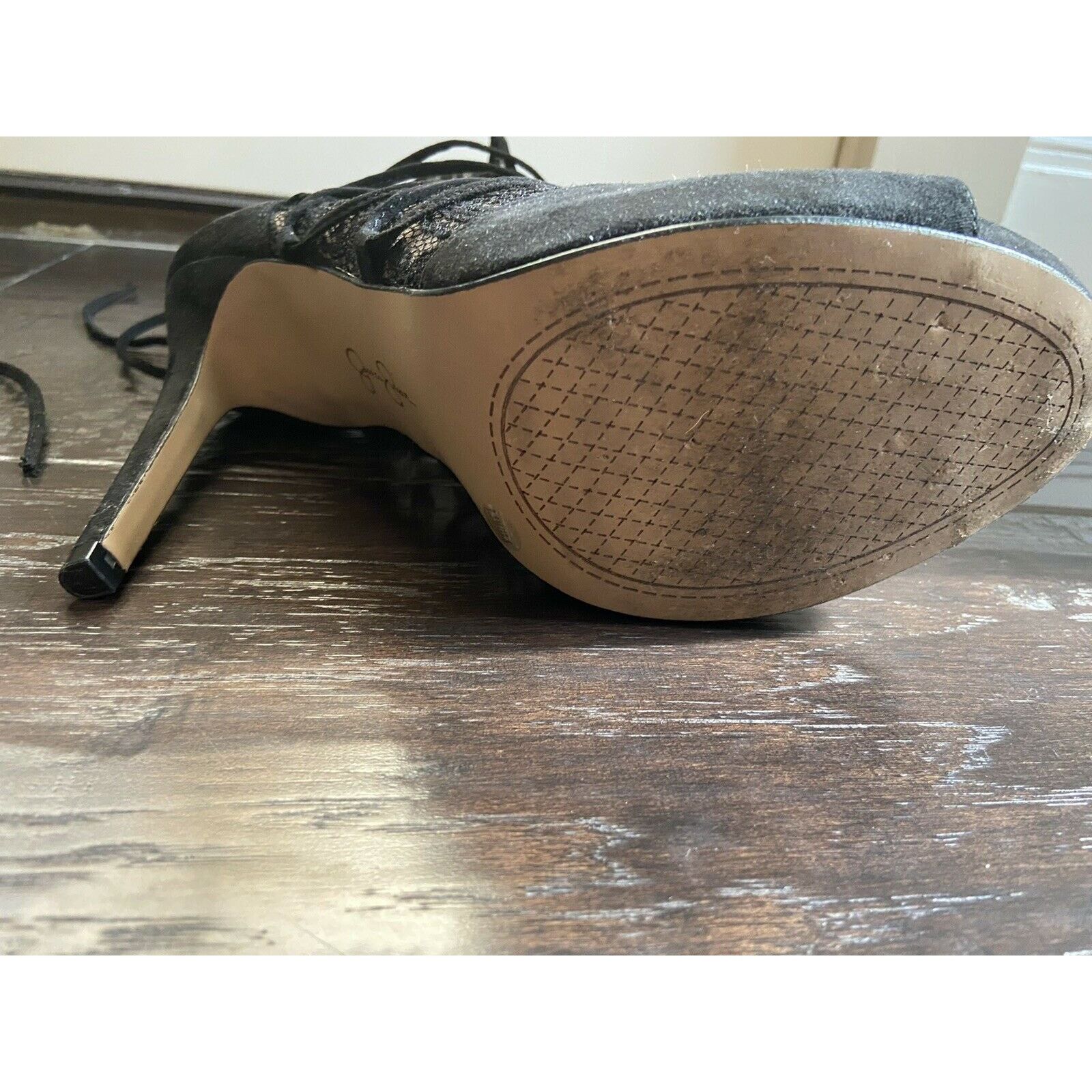 Other Jessica Simpson Raysha Open-Toe Canvas Black Lace Bootie 9.5 Size US 9.5 / IT 39.5 - 11 Thumbnail