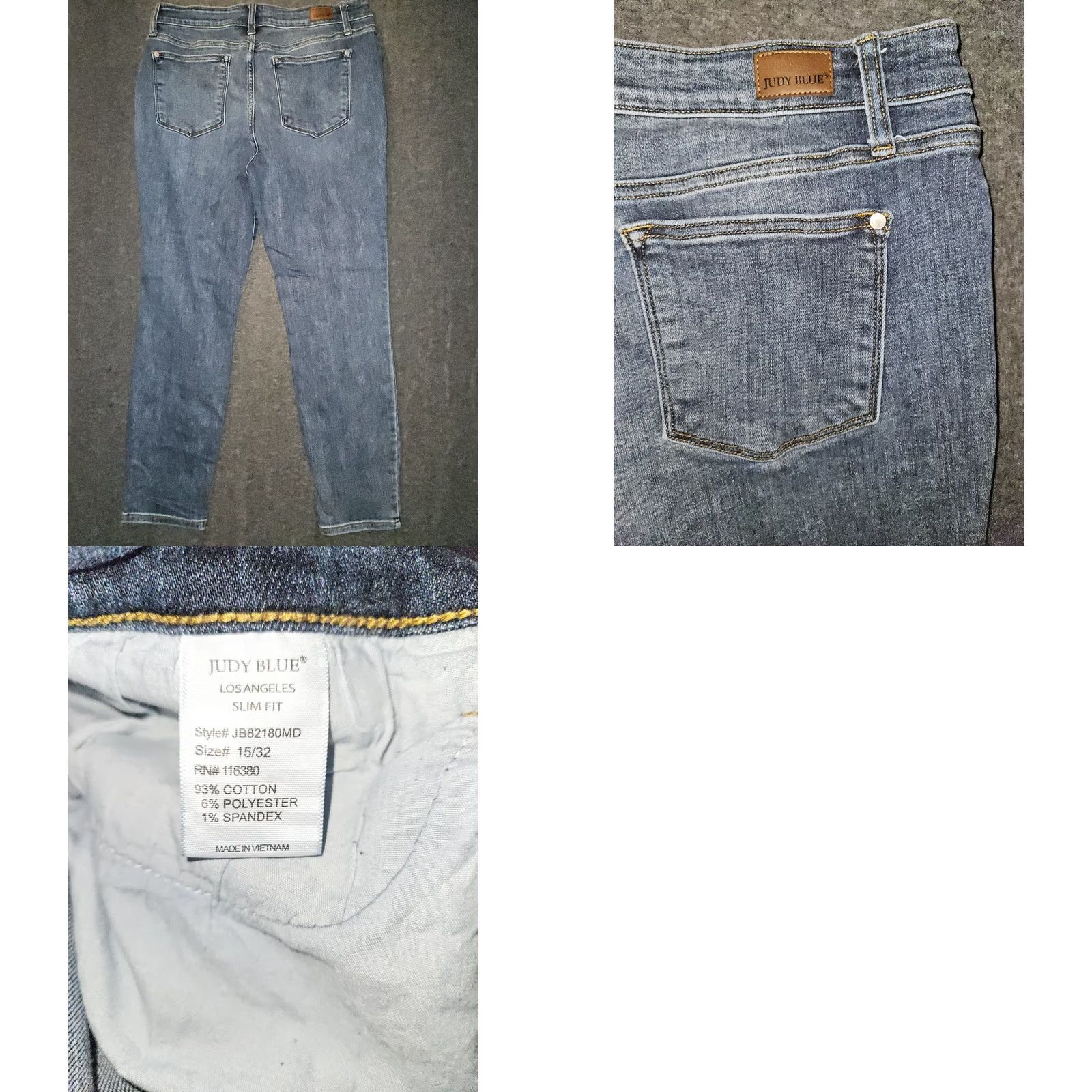 Vintage Judy Blue Mid Rise Slim Ankle Jeans Women's 15/32 Blue Stretch JB82180MD Size 36" / US 14 / IT 50 - 8 Thumbnail