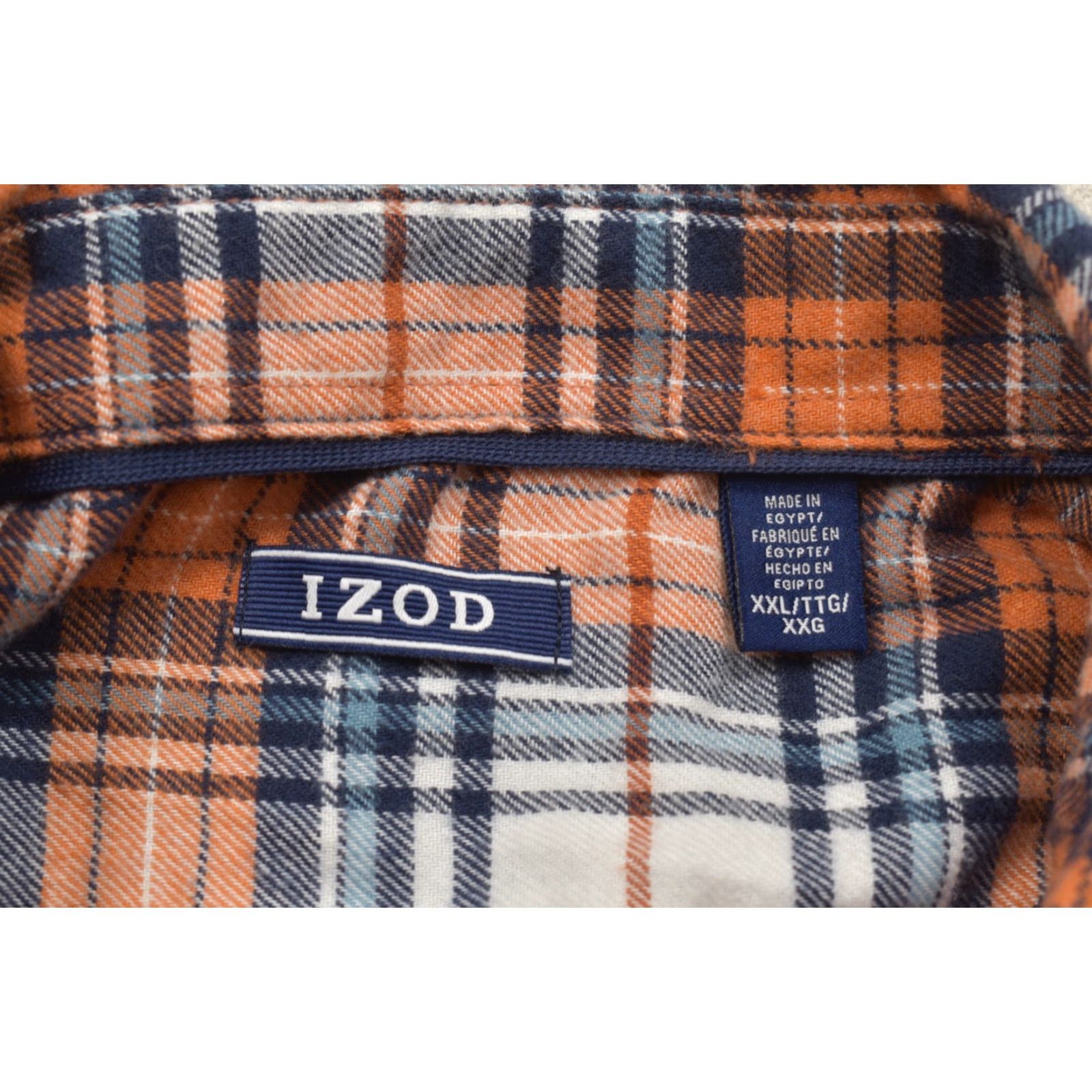 Izod IZOD Shirt Men XXL Plaid Flannel Button-Down Long Sleeve Cotton Orange Blue Pocketed Button-Up Casual Travel Fall Winter Spring Regular Size US XXL / EU 58 / 5 - 7 Thumbnail