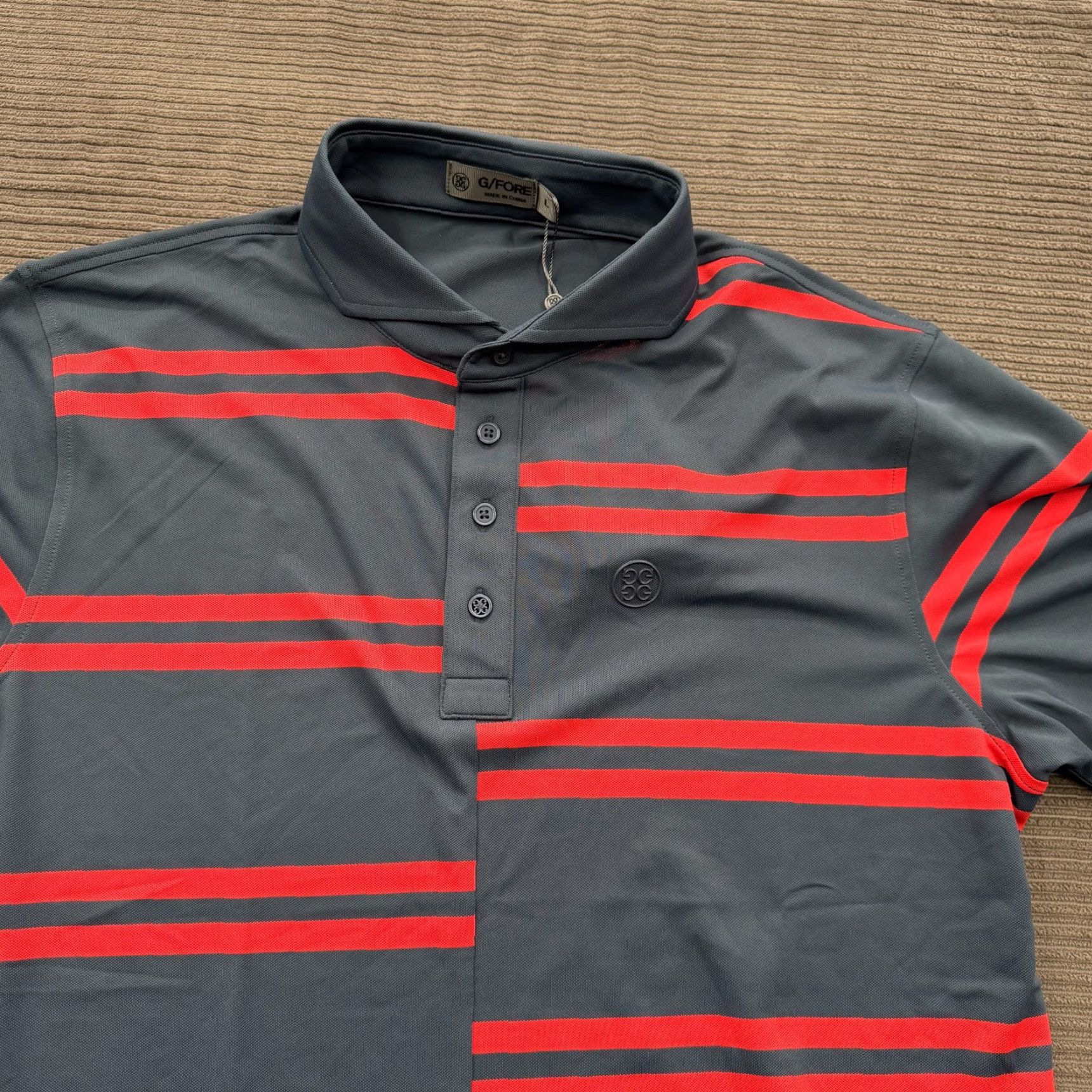 G/FORE G/FORE Polo Shirt Mens Large Gray Red Stripe Performance Golf Stretch G4MS23K182 Size US L / EU 52-54 / 3 - 7 Thumbnail
