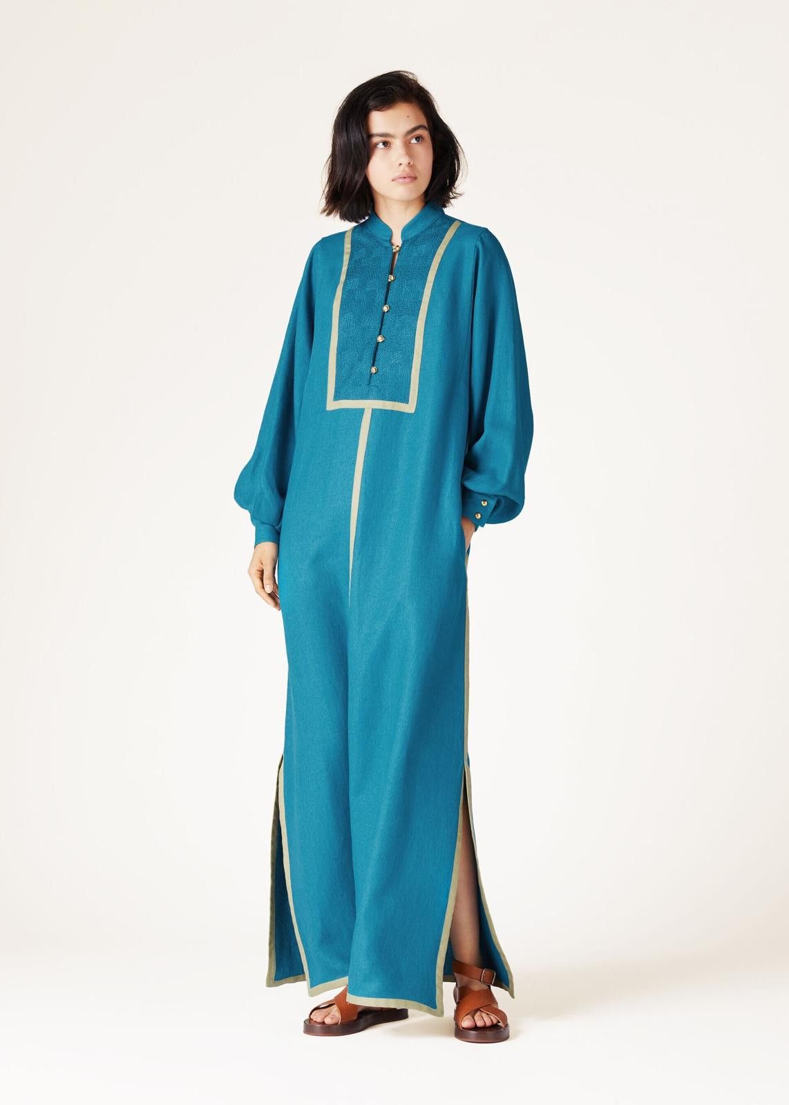 Loro Piana o1srvl11e0125 FAN8388 Janine Embroidered Dress in Blue Size XS / US 0-2 / IT 36-38 - 2 Thumbnail
