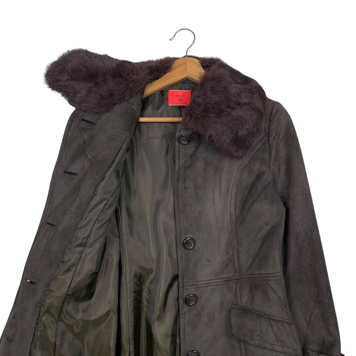 Japanese Brand GARÇON de GRIS Rabbit Fur Neck Long Coat #1734-C77 Size S / US 4 / IT 40 - 11 Thumbnail