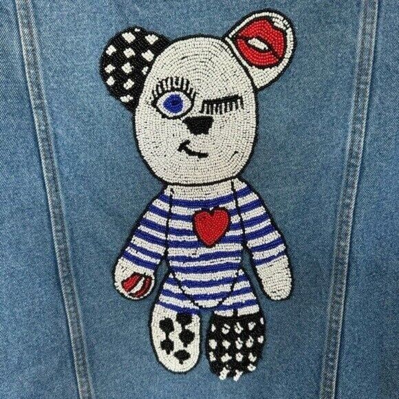 Other Blood & Honey Beaded Embroidered Sailor Bear Denim Jacket w/ Size L / US 10 / IT 46 - 5 Thumbnail